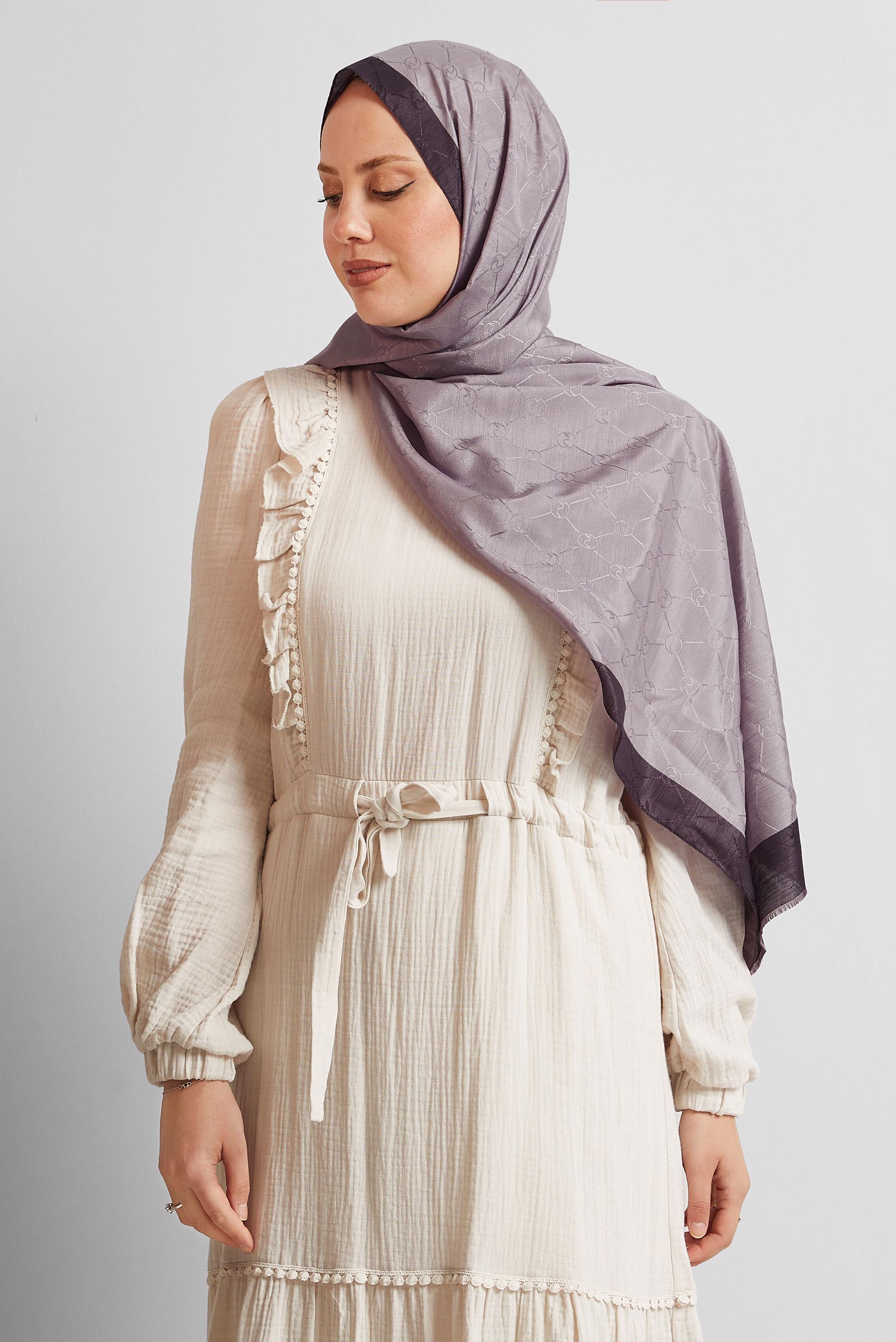 Tesettür giyim MOR ALVİNA JAKARLI MONOGRAM ŞAL 8542