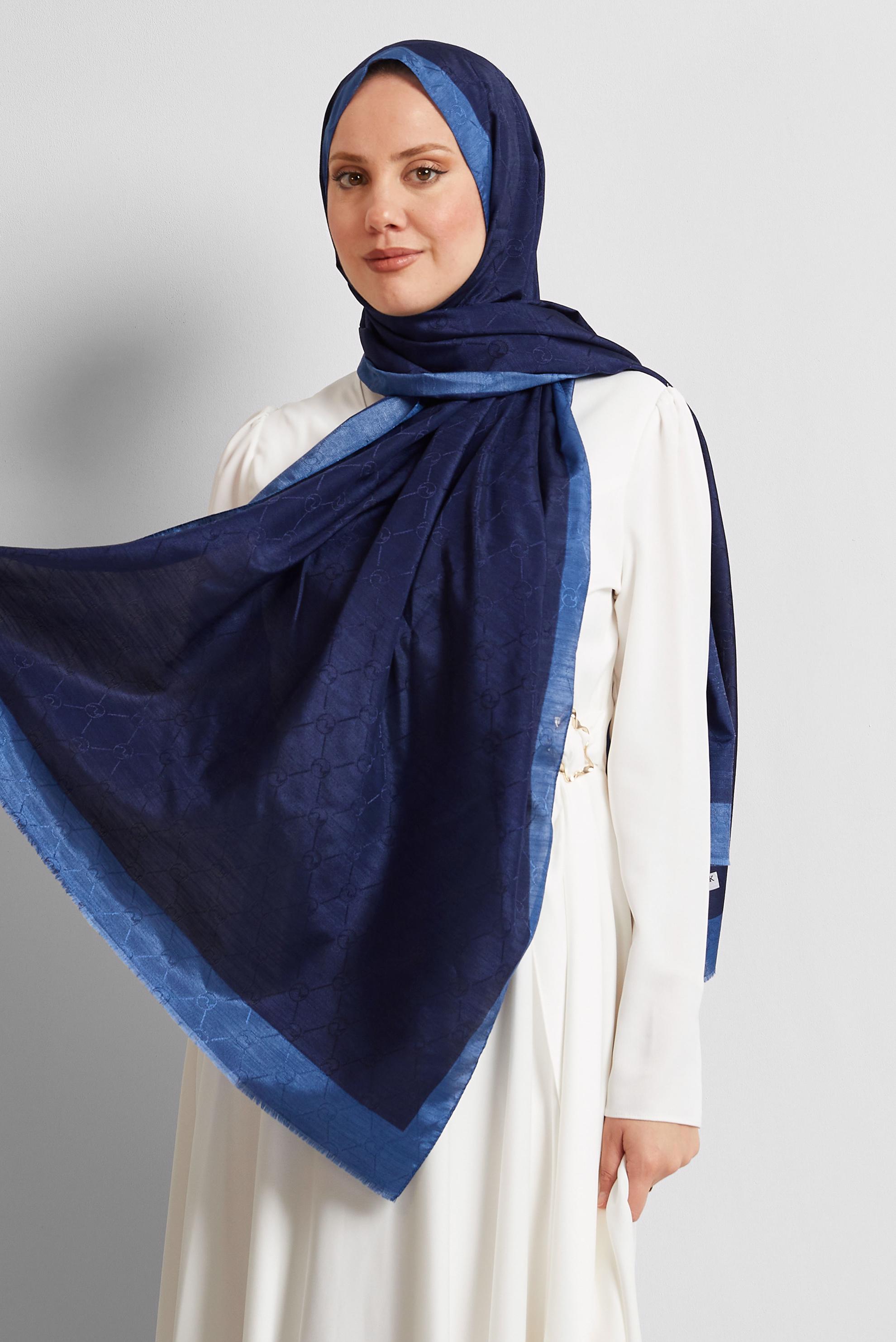 Tesettür giyim LACİVERT ALVİNA JAKARLI MONOGRAM ŞAL 8542