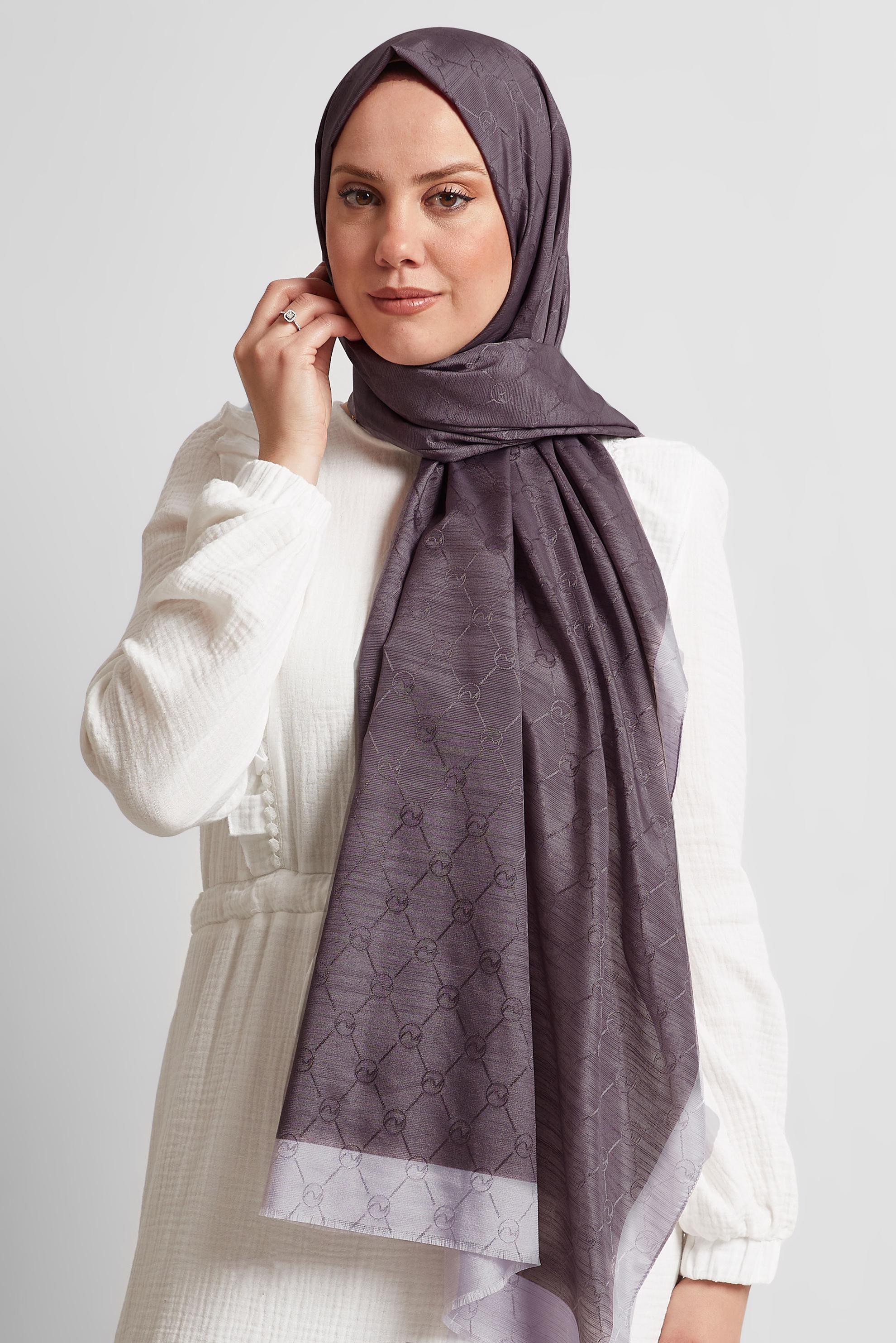 Tesettür giyim MOR ALVİNA JAKARLI MONOGRAM ŞAL 8542