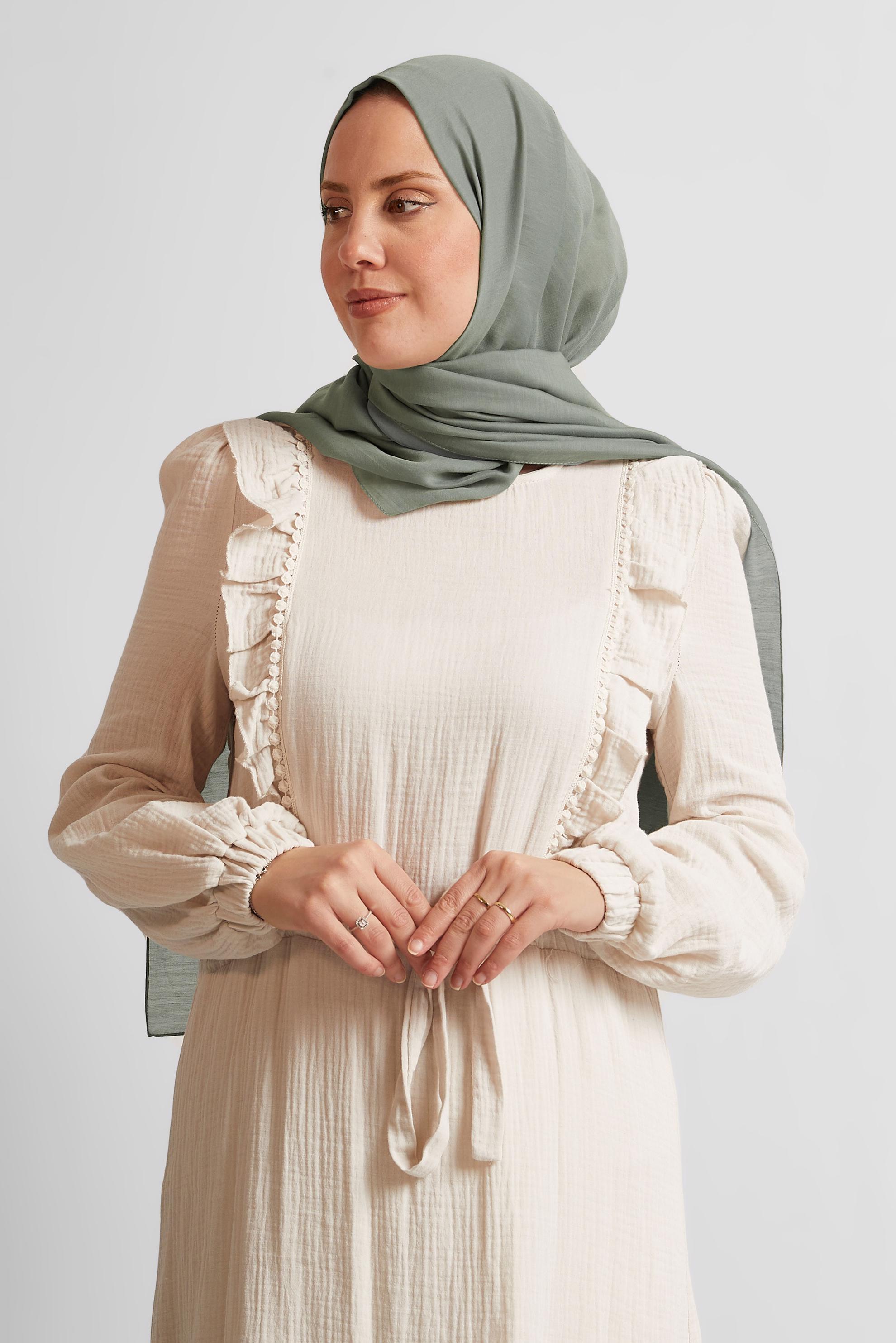 Tesettür giyim YEŞİL ALVİNA PAMUK ŞAL 8544