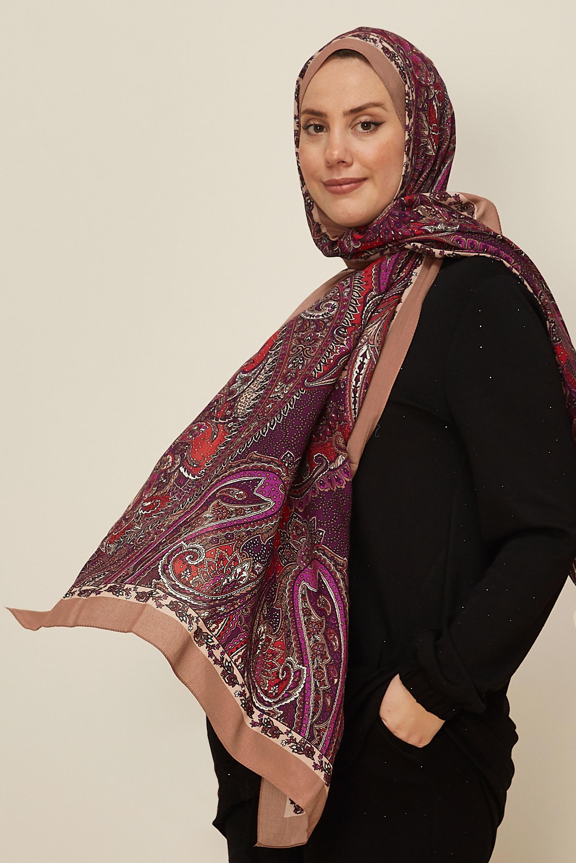 Tesettür giyim BEJ ALVİNA DESENLİ PAMUK VİSKON ŞAL 8546