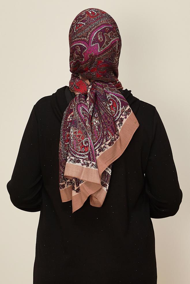 Tesettür giyim BEJ ALVİNA DESENLİ PAMUK VİSKON ŞAL 8546 - ALVİNA