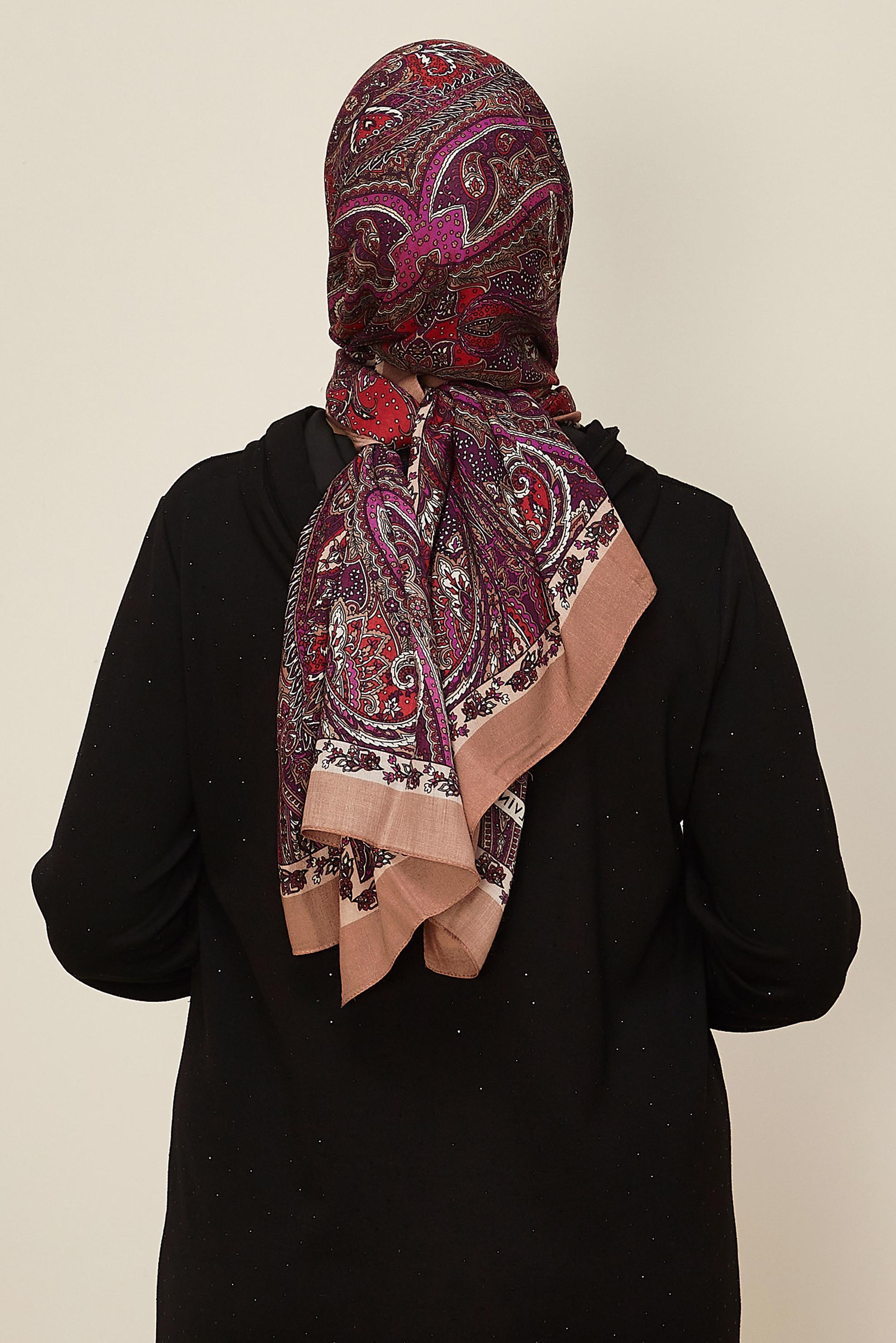 Tesettür giyim BEJ ALVİNA DESENLİ PAMUK VİSKON ŞAL 8546