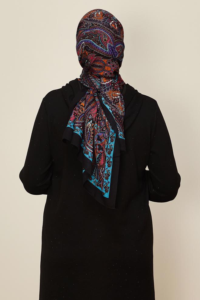 Tesettür giyim SİYAH ALVİNA DESENLİ PAMUK VİSKON ŞAL 8546 - ALVİNA
