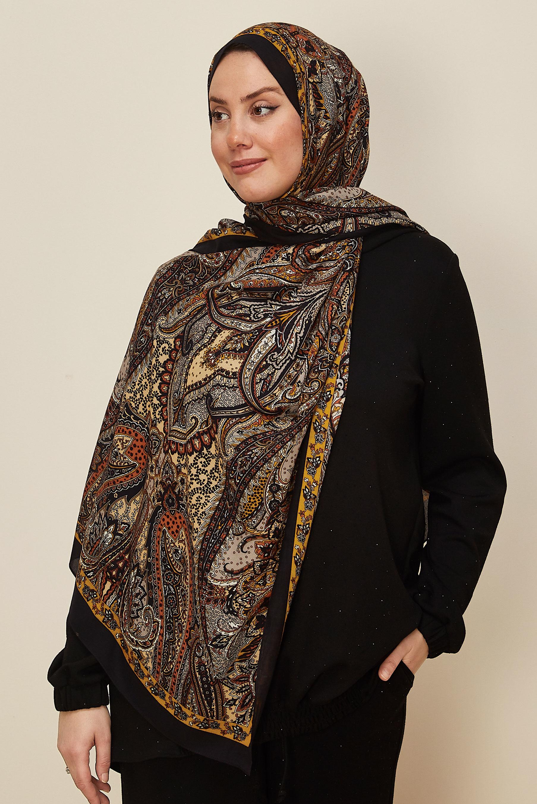 Tesettür giyim SİYAH ALVİNA DESENLİ PAMUK VİSKON ŞAL 8546