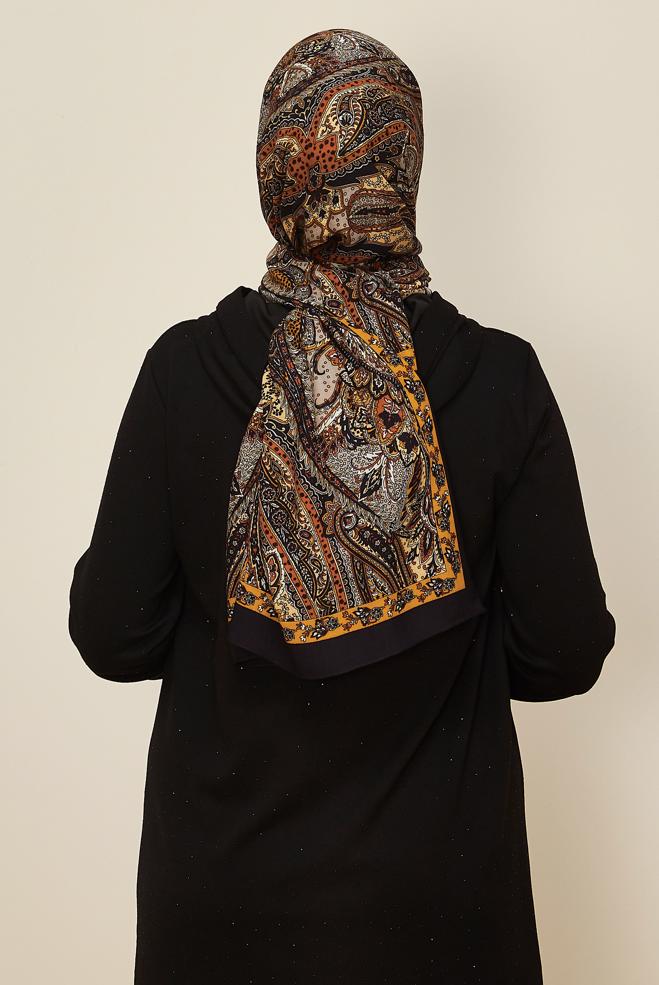 Tesettür giyim SİYAH ALVİNA DESENLİ PAMUK VİSKON ŞAL 8546 - ALVİNA