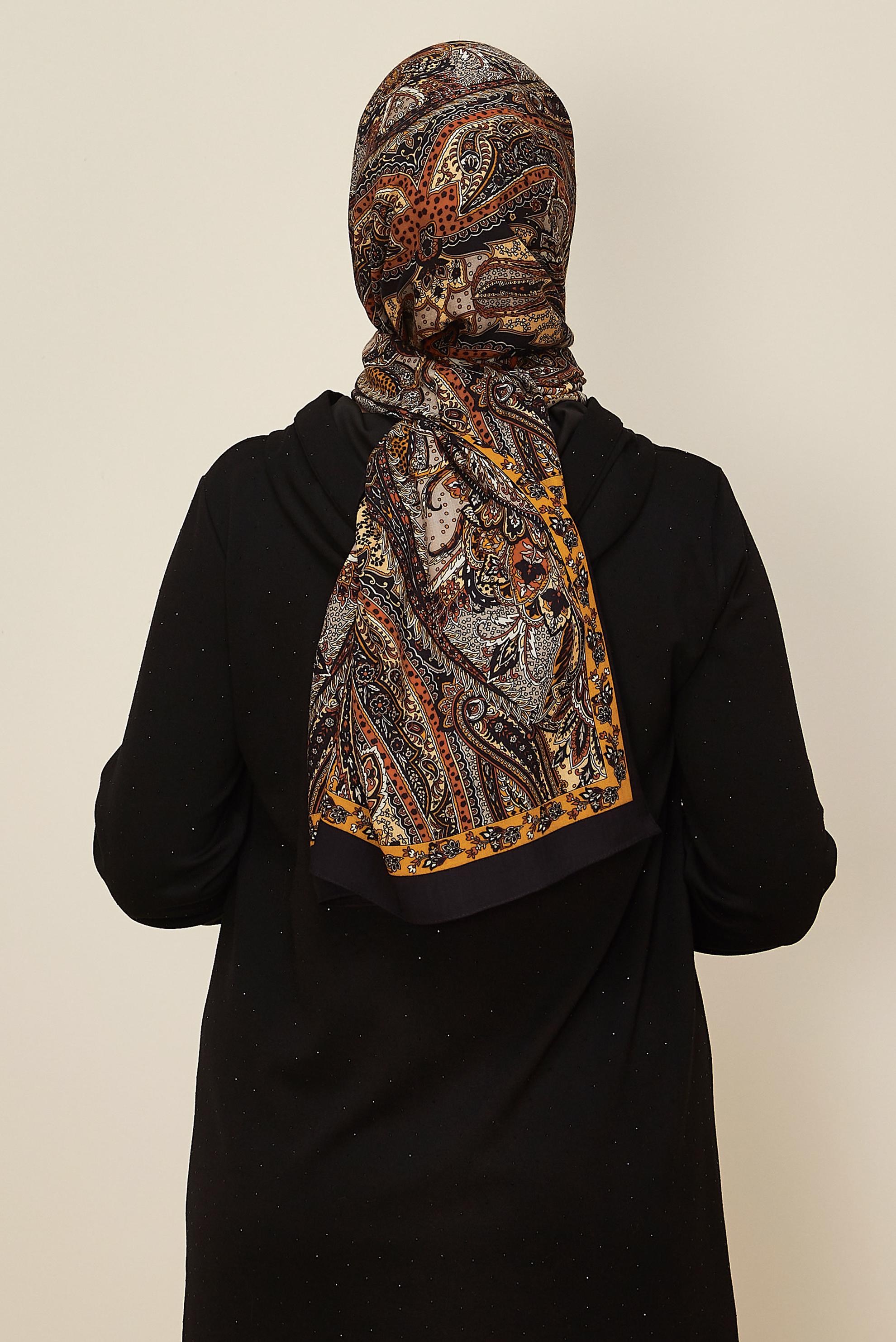 Tesettür giyim SİYAH ALVİNA DESENLİ PAMUK VİSKON ŞAL 8546