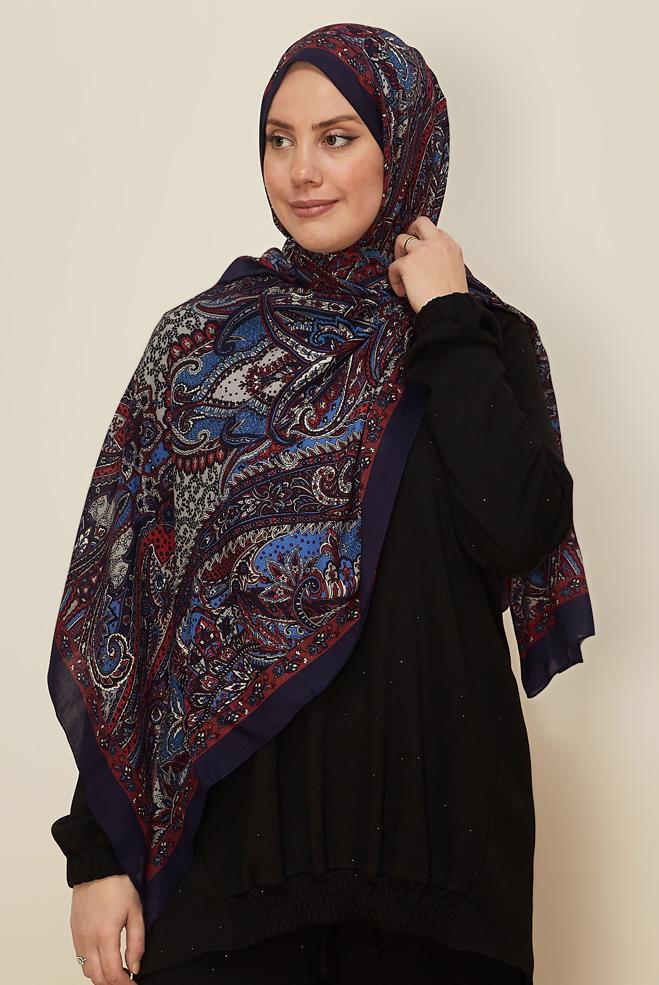 Vêtements hijab BLEU MARINE CHÂLE À MOTIFS ALVINA 8546 - ALVİNA