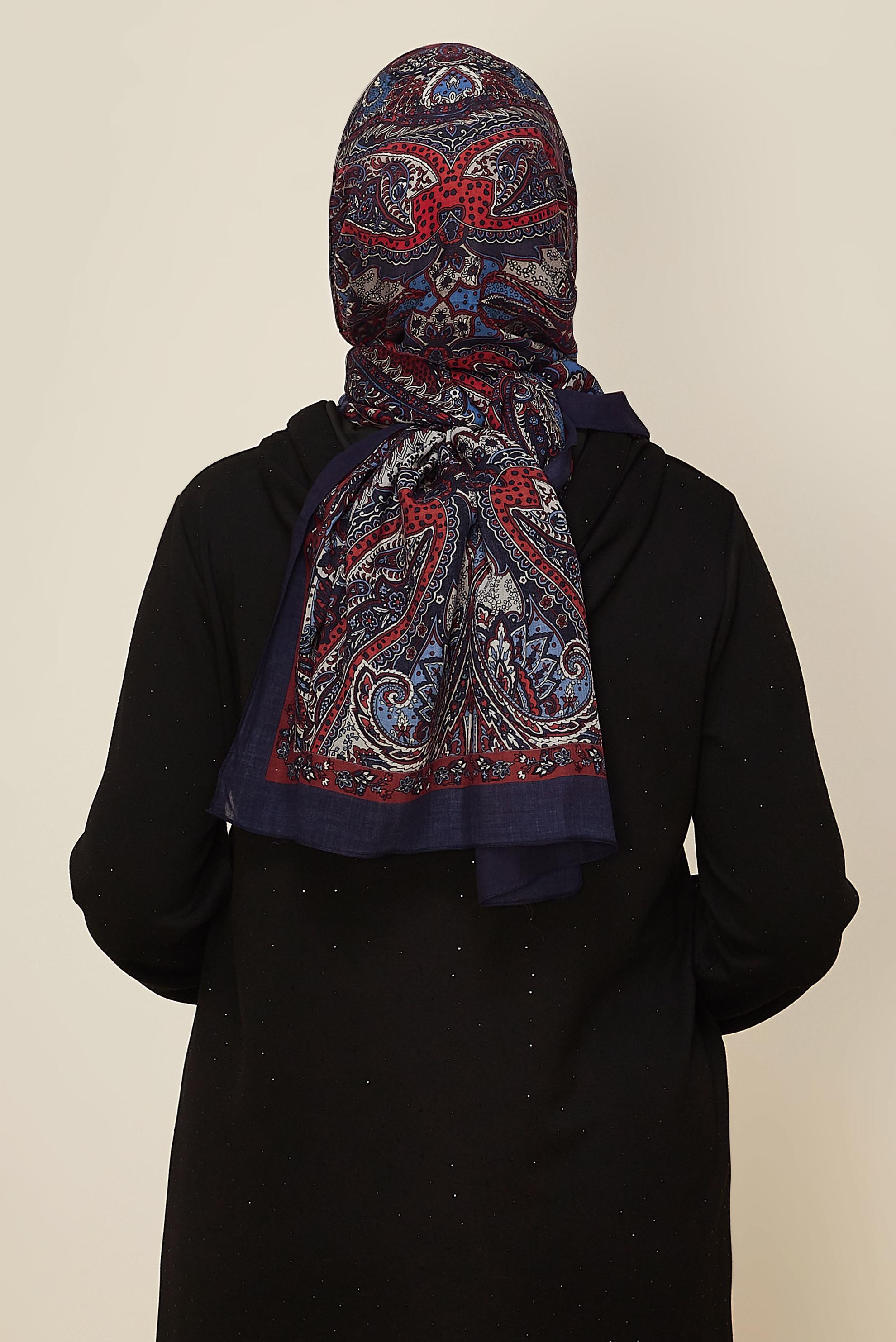 Vêtements hijab BLEU MARINE CHÂLE À MOTIFS ALVINA 8546