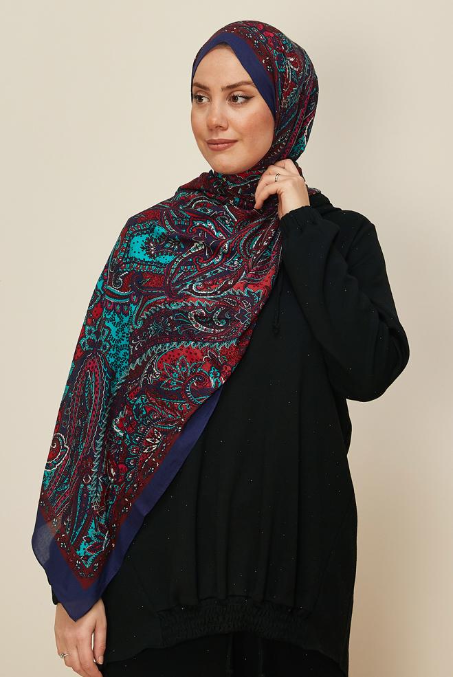 Vêtements hijab BLEU MARINE CHÂLE À MOTIFS ALVINA 8546 - ALVİNA