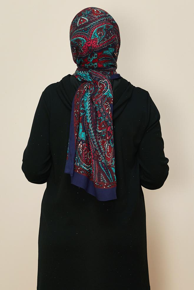 Vêtements hijab BLEU MARINE CHÂLE À MOTIFS ALVINA 8546 - ALVİNA