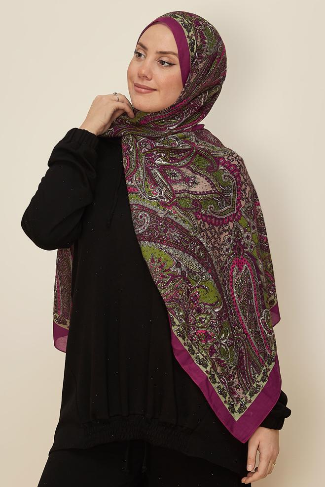 Vêtements hijab ROUGE BORDEAUX CHÂLE À MOTIFS ALVINA 8546 - ALVİNA