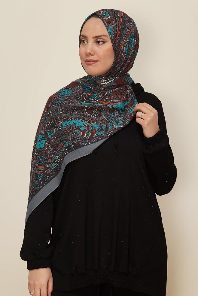Vêtements hijab GRIS CHÂLE À MOTIFS ALVINA 8546 - ALVİNA