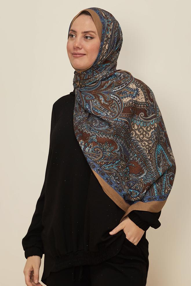 Vêtements hijab VISON CHÂLE À MOTIFS ALVINA 8546 - ALVİNA