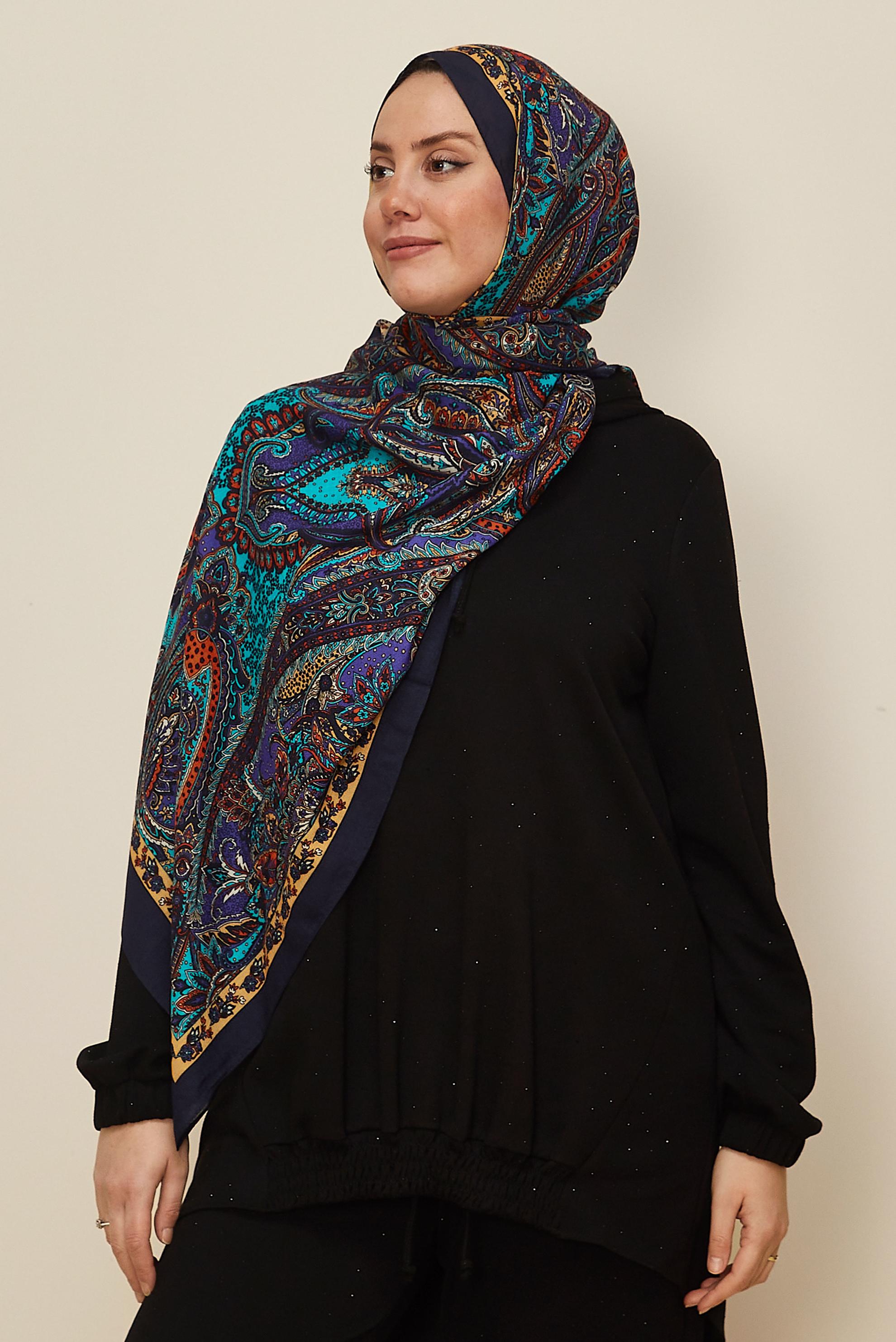Vêtements hijab BLEU MARINE CHÂLE À MOTIFS ALVINA 8546
