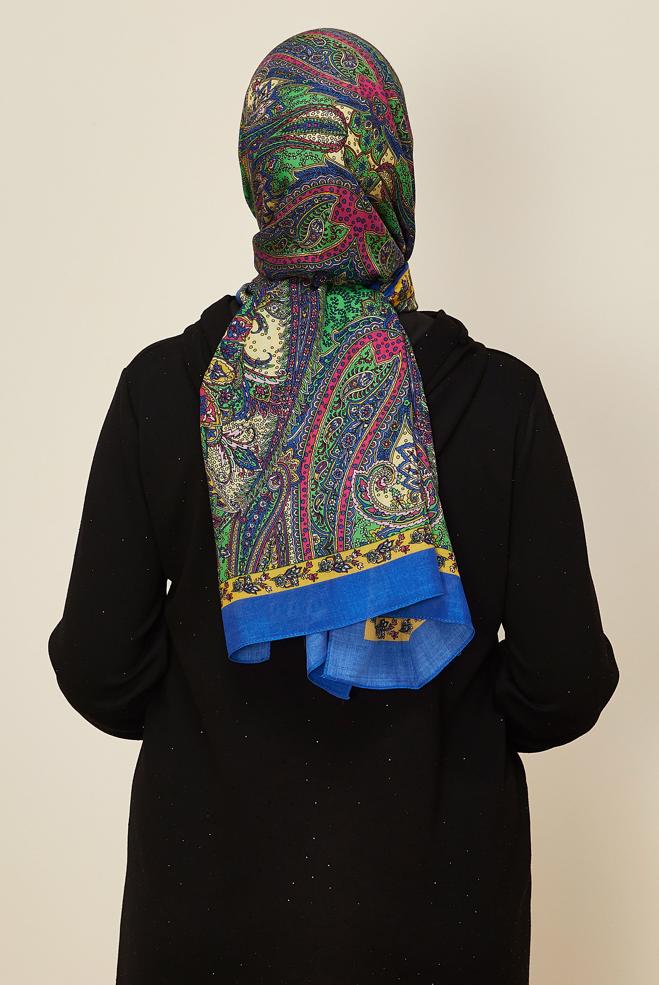 Vêtements hijab BLEU MARINE CHÂLE À MOTIFS ALVINA 8546 - ALVİNA