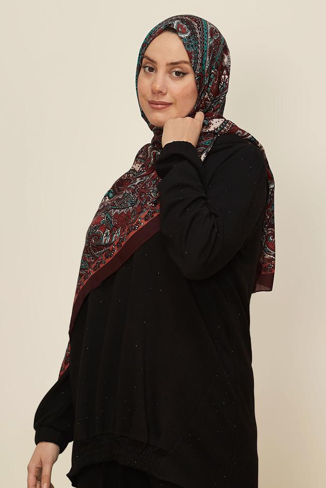 Vêtements hijab PRUNE CHÂLE À MOTIFS ALVINA 8546 - ALVİNA