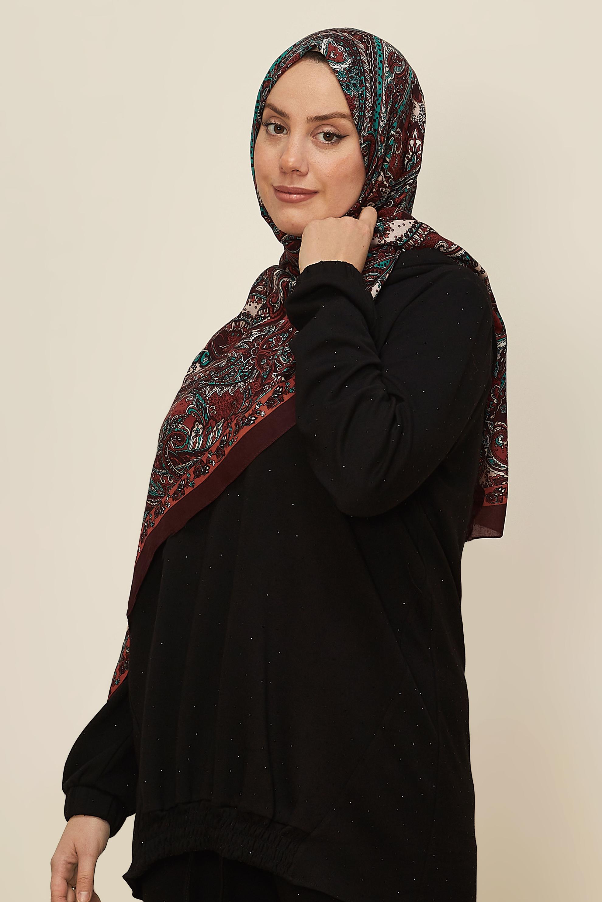 Vêtements hijab PRUNE CHÂLE À MOTIFS ALVINA 8546
