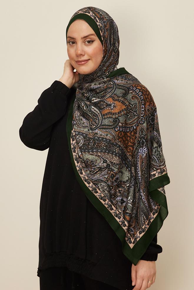 Vêtements hijab KAKI CHÂLE À MOTIFS ALVINA 8546 - ALVİNA