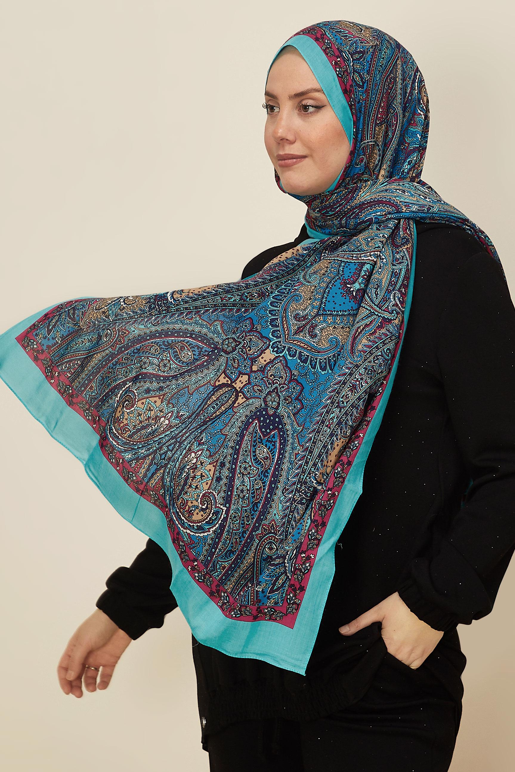 Tesettür giyim MAVİ ALVİNA DESENLİ PAMUK VİSKON ŞAL 8546