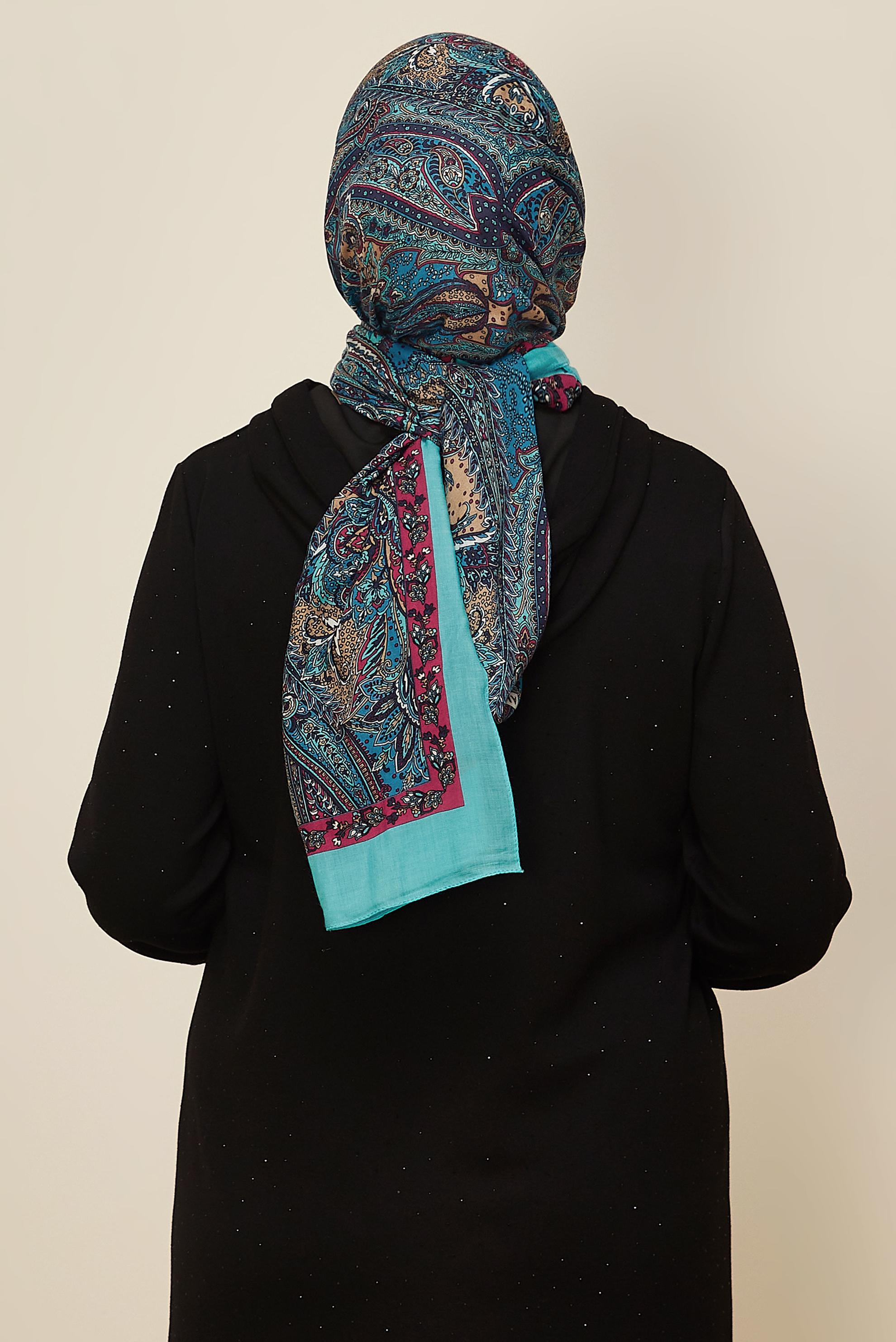 Tesettür giyim MAVİ ALVİNA DESENLİ PAMUK VİSKON ŞAL 8546