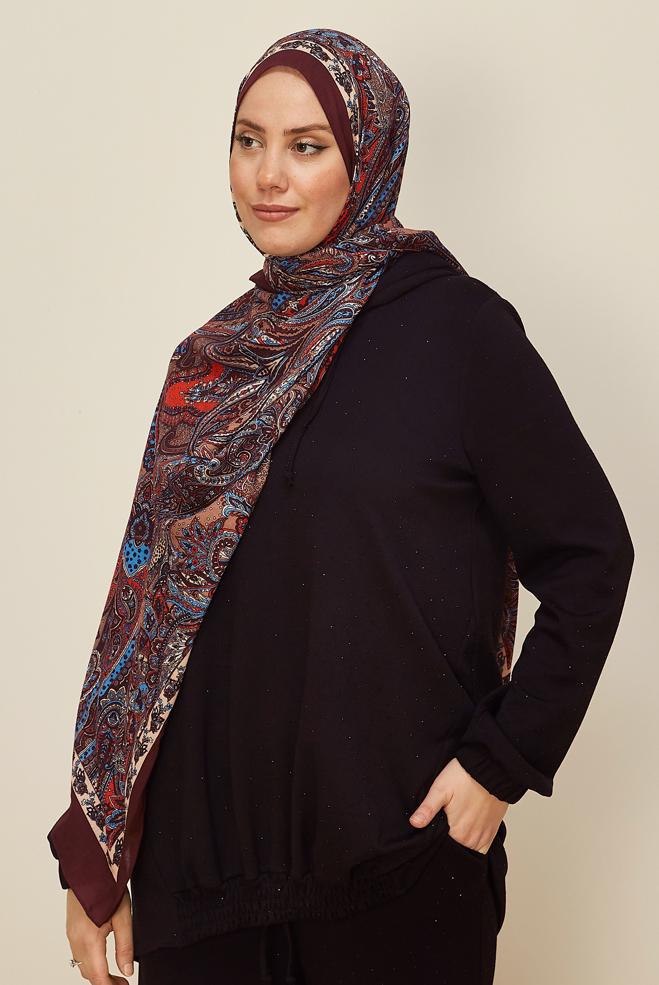 Vêtements hijab BRUN CHÂLE À MOTIFS ALVINA 8546 - ALVİNA
