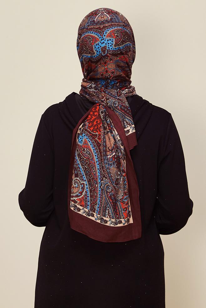 Vêtements hijab BRUN CHÂLE À MOTIFS ALVINA 8546 - ALVİNA