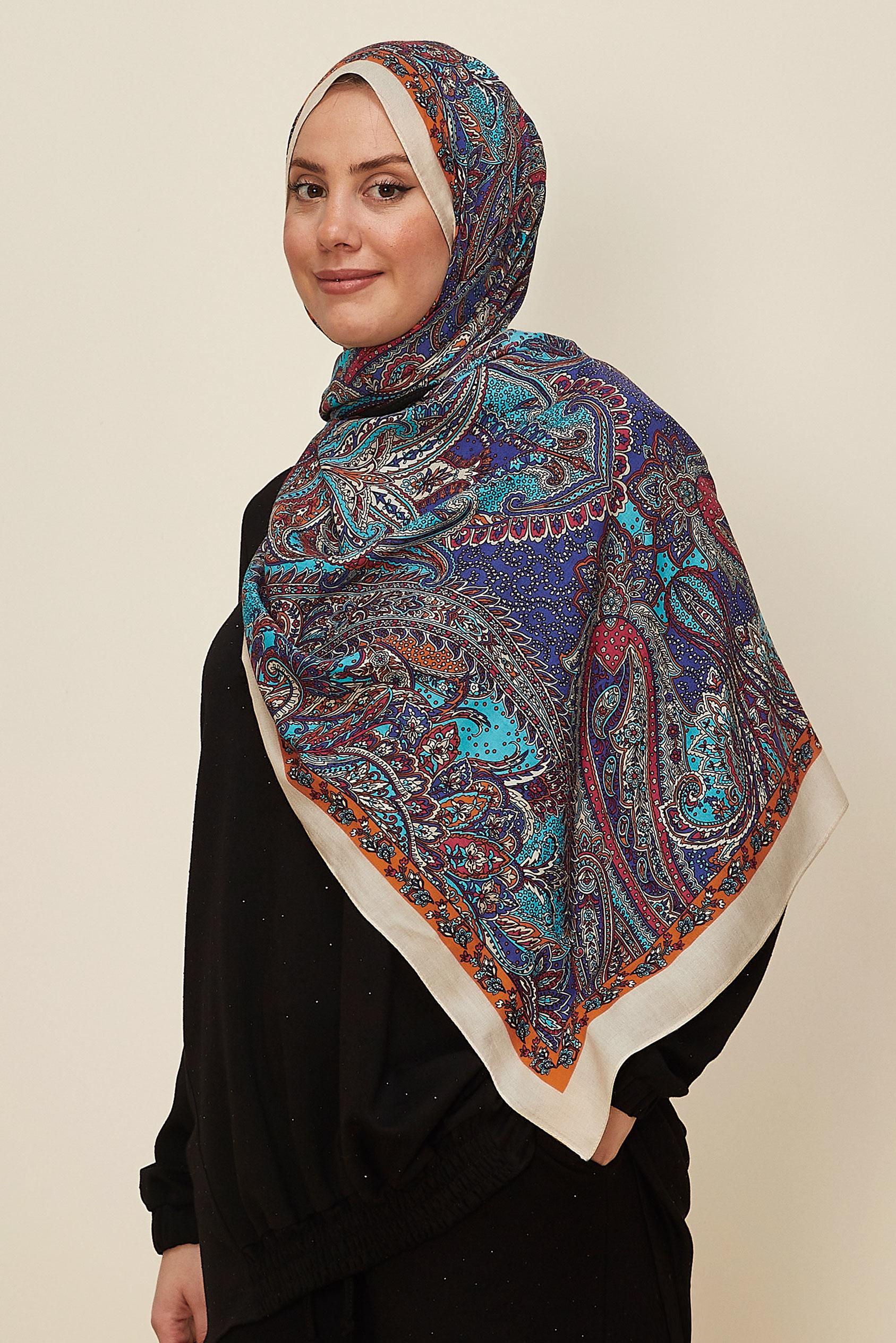 Tesettür giyim KAHVE ALVİNA DESENLİ PAMUK VİSKON ŞAL 8546