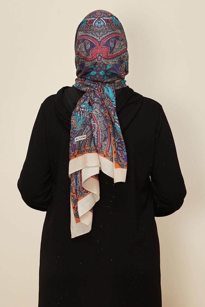 Tesettür giyim KAHVE ALVİNA DESENLİ PAMUK VİSKON ŞAL 8546 - ALVİNA
