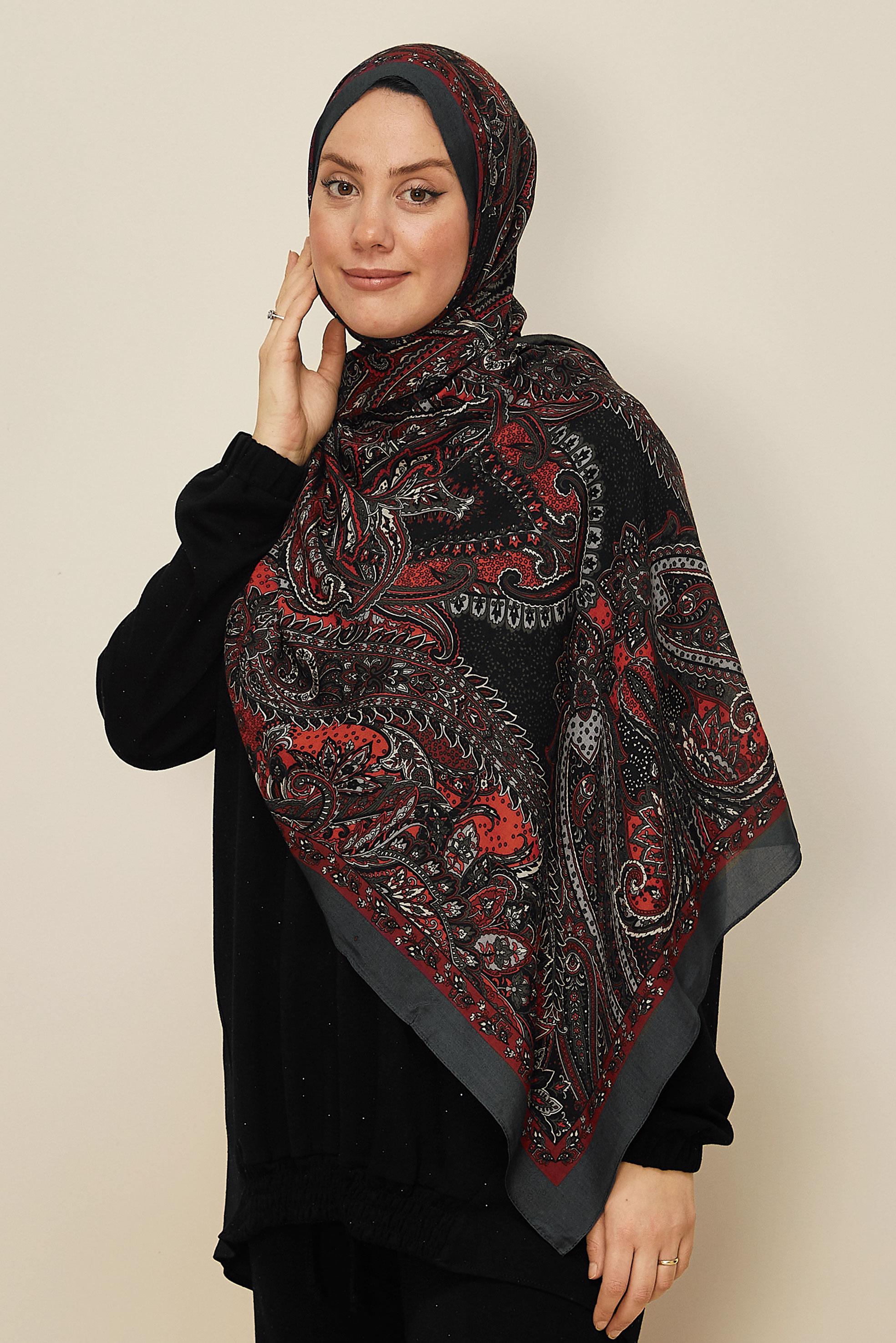 Vêtements hijab GRIS CHÂLE À MOTIFS ALVINA 8546