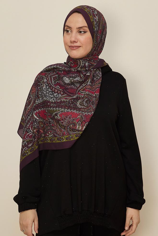 Vêtements hijab ROUGE BORDEAUX CHÂLE À MOTIFS ALVINA 8546 - ALVİNA