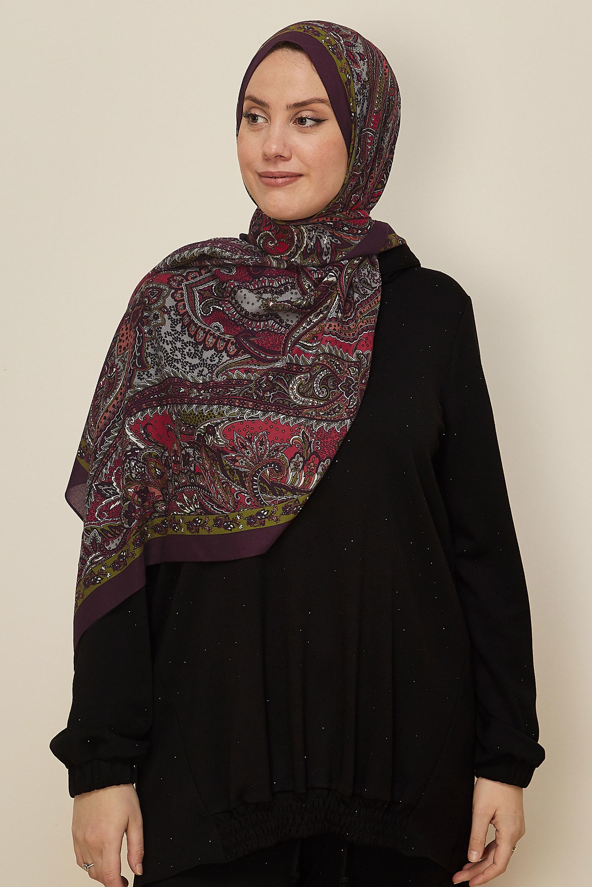 Vêtements hijab ROUGE BORDEAUX CHÂLE À MOTIFS ALVINA 8546