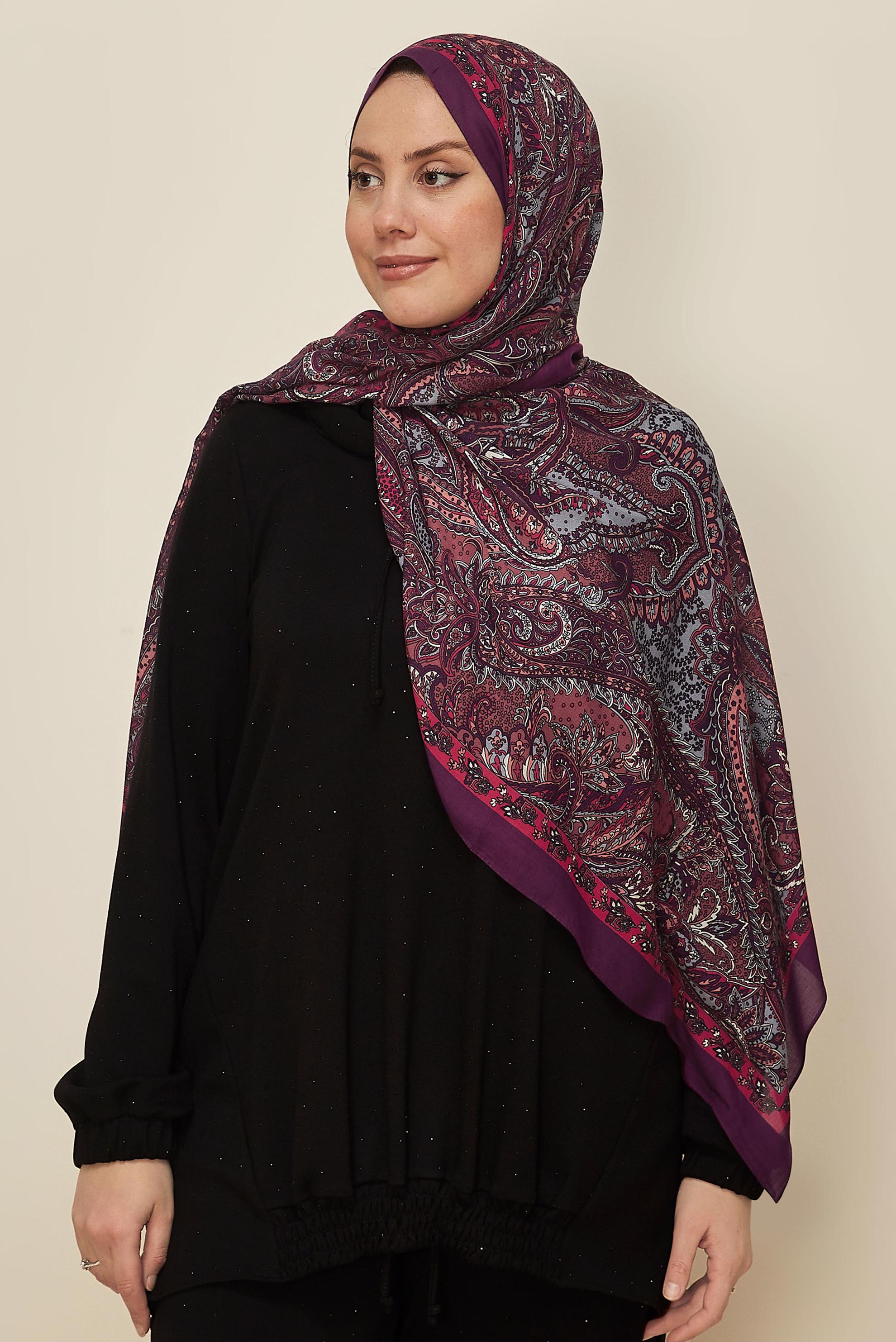 Tesettür giyim MÜRDÜM ALVİNA DESENLİ PAMUK VİSKON ŞAL 8546