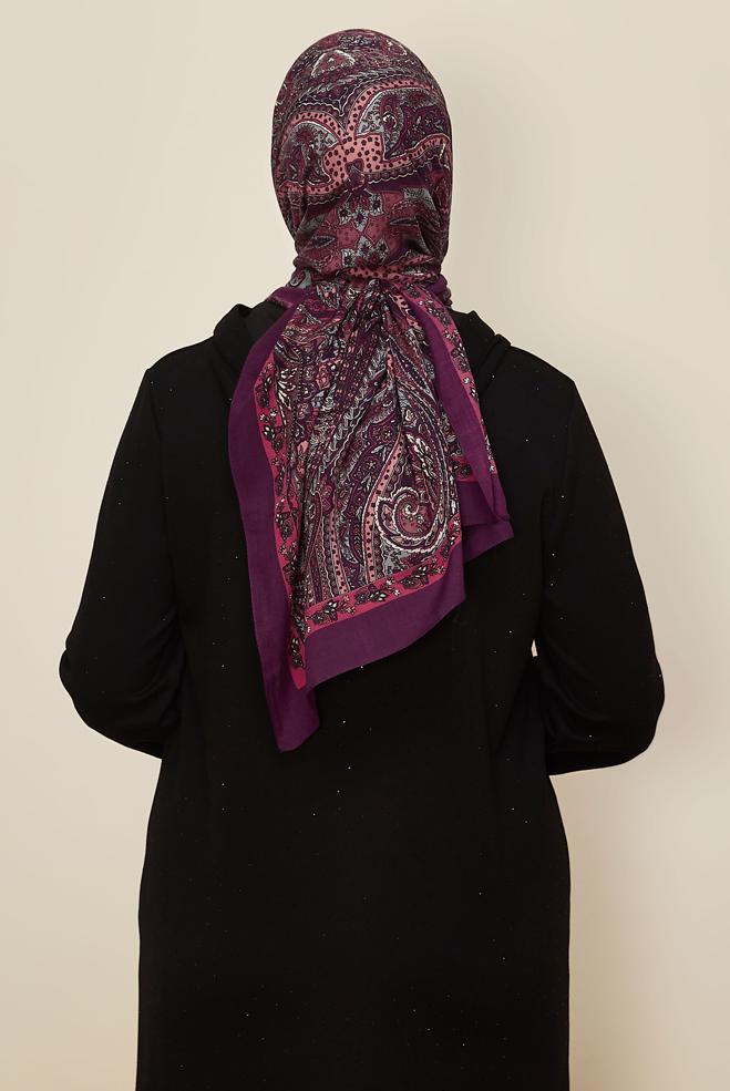 Tesettür giyim MÜRDÜM ALVİNA DESENLİ PAMUK VİSKON ŞAL 8546 - ALVİNA