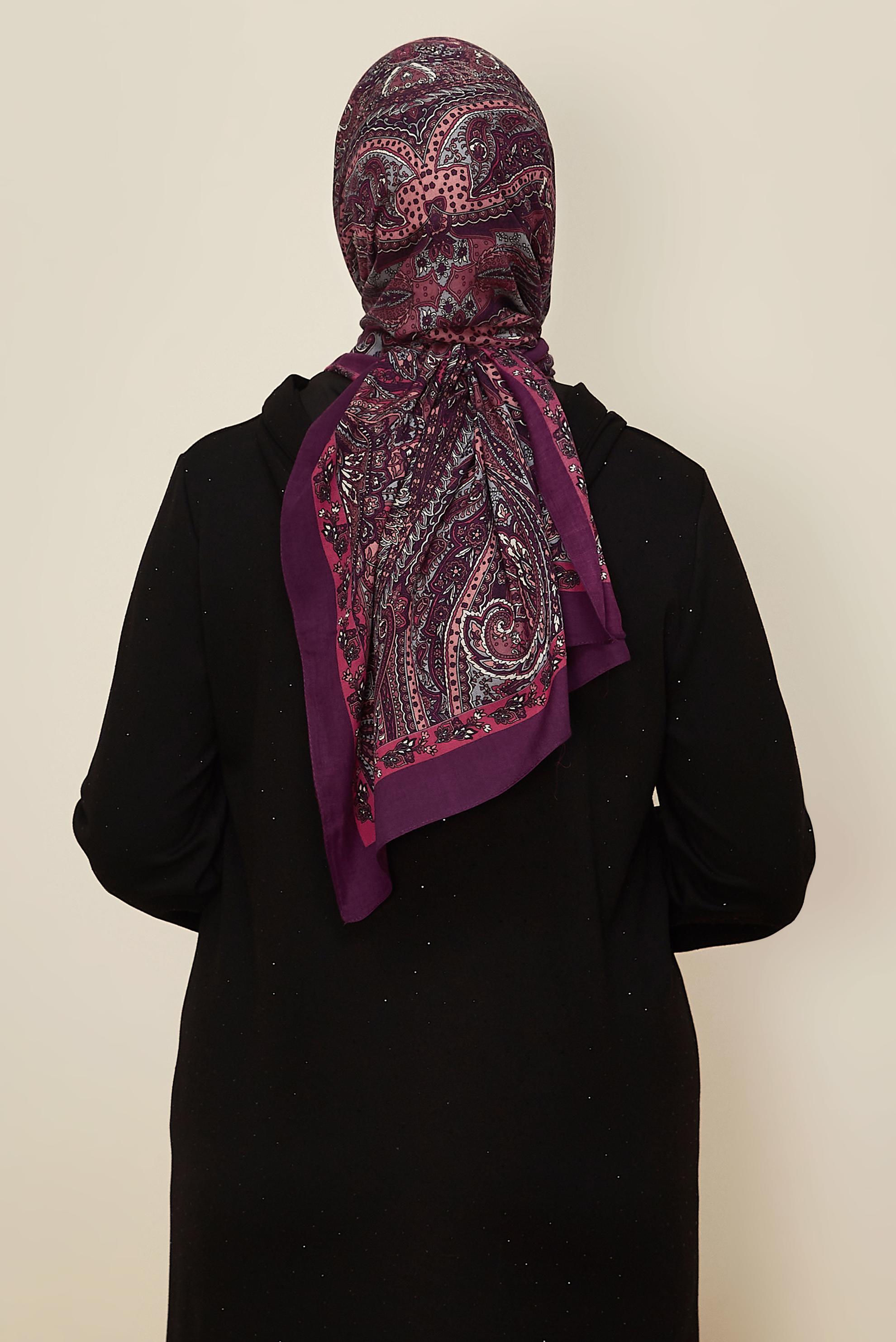 Tesettür giyim MÜRDÜM ALVİNA DESENLİ PAMUK VİSKON ŞAL 8546