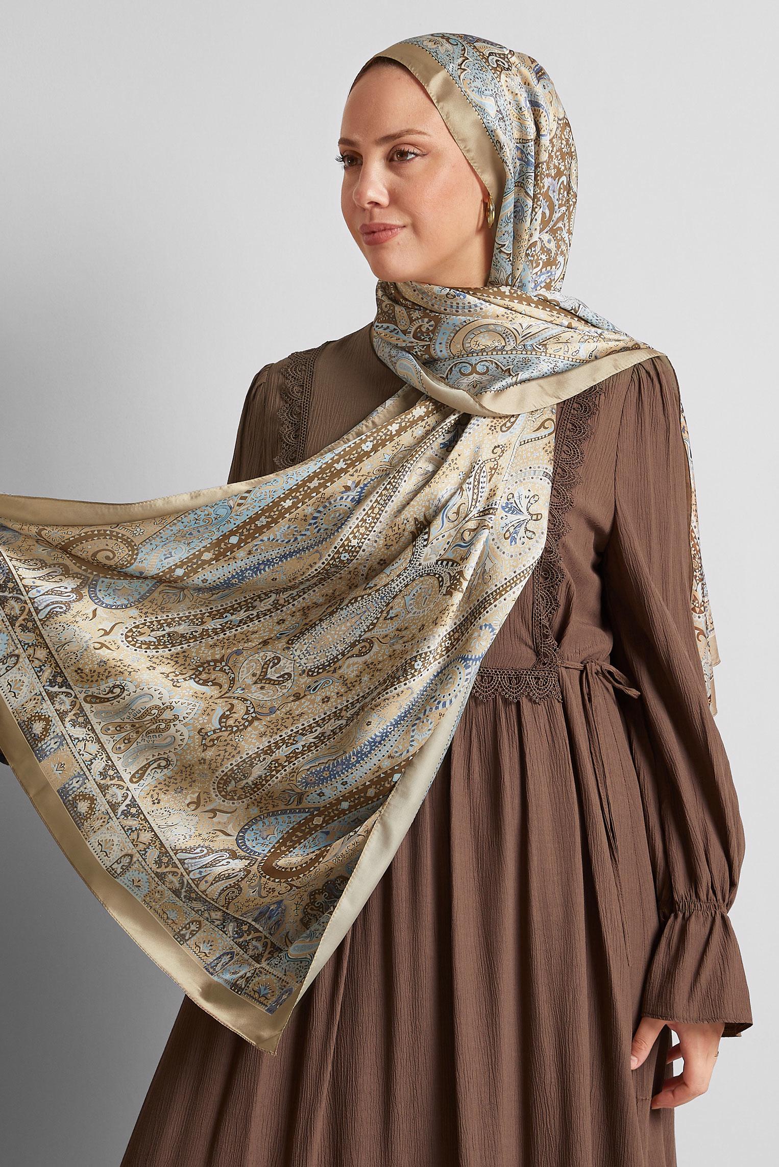 Tesettür giyim KAHVE ALVİNA DESENLİ ŞAL 8548
