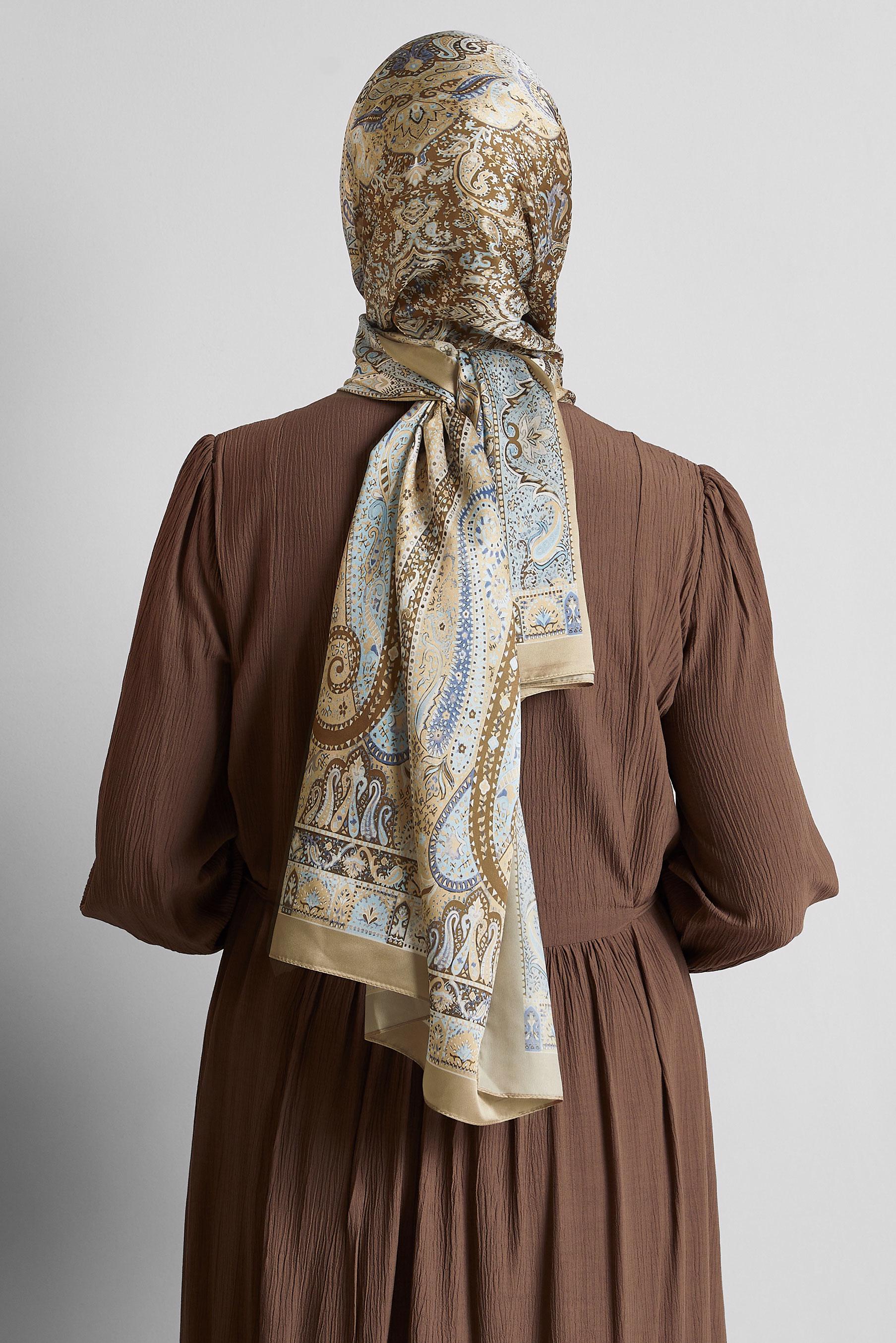 Tesettür giyim KAHVE ALVİNA DESENLİ ŞAL 8548