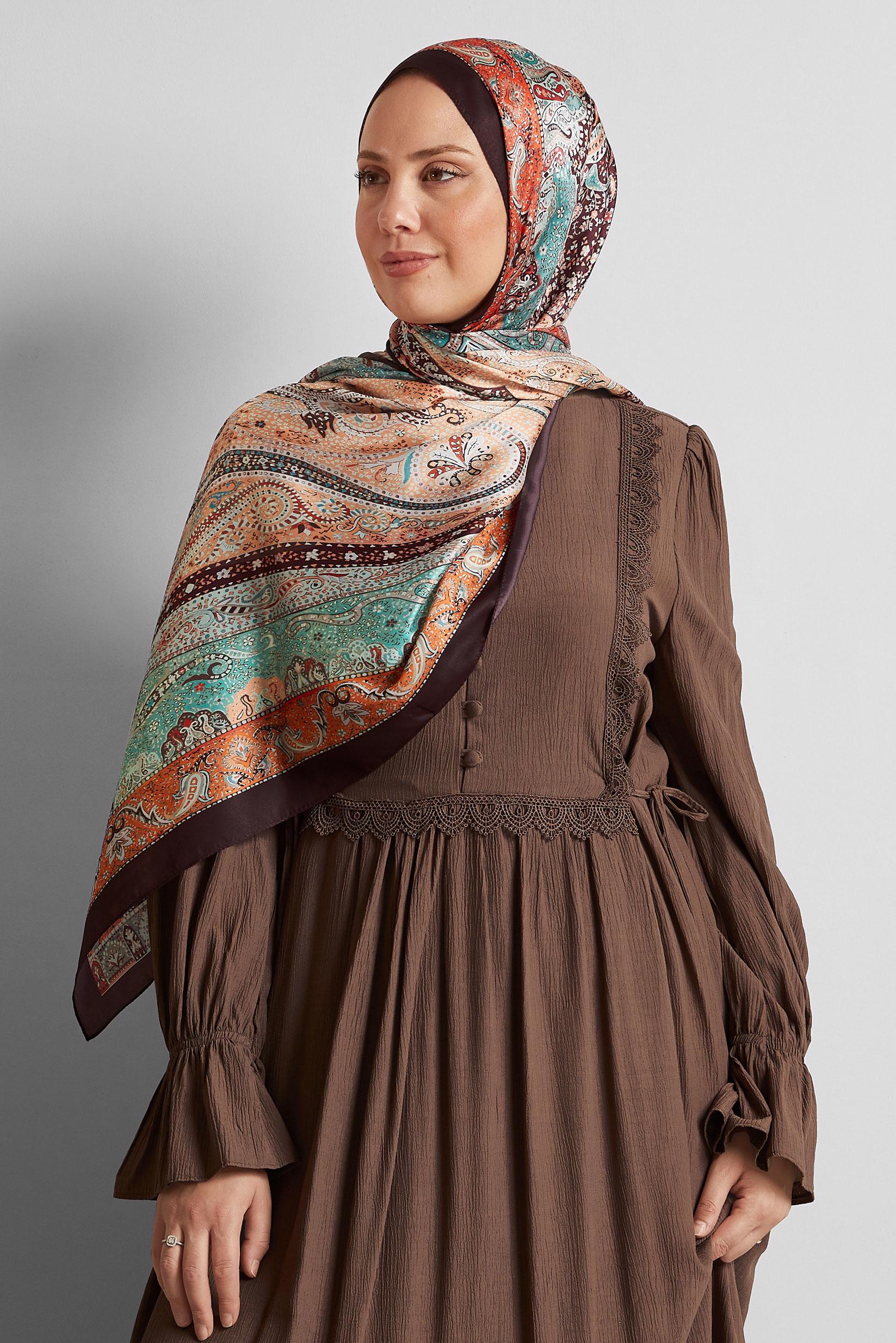Tesettür giyim KAHVE ALVİNA DESENLİ ŞAL 8548