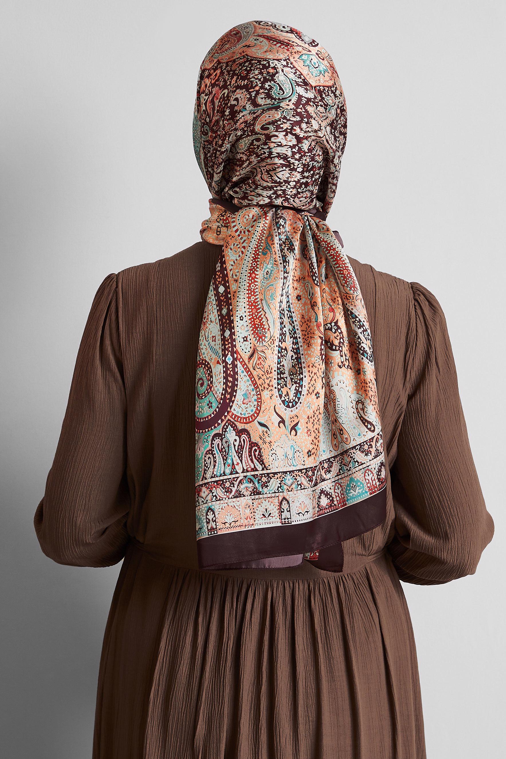 Tesettür giyim KAHVE ALVİNA DESENLİ ŞAL 8548