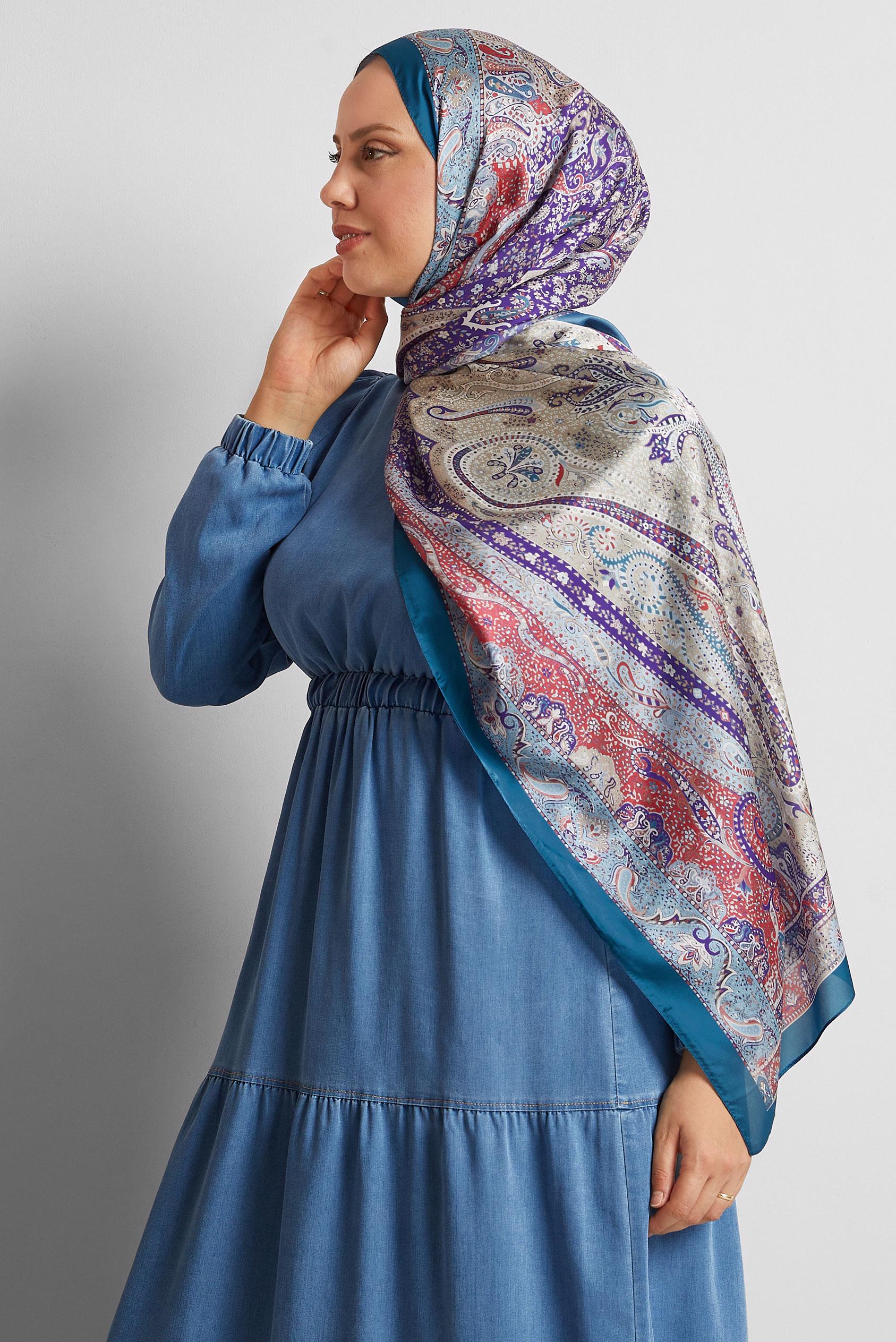 Tesettür giyim MAVİ ALVİNA DESENLİ ŞAL 8548