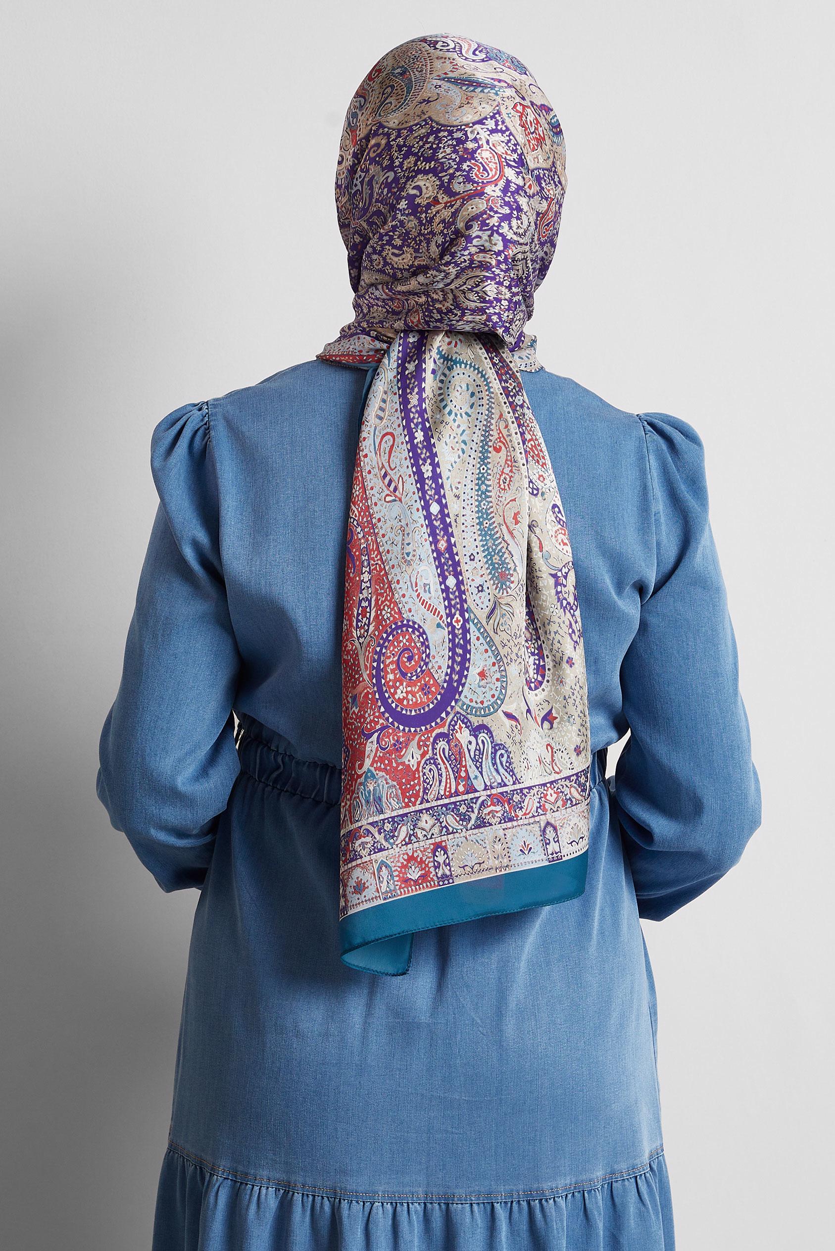 Tesettür giyim MAVİ ALVİNA DESENLİ ŞAL 8548