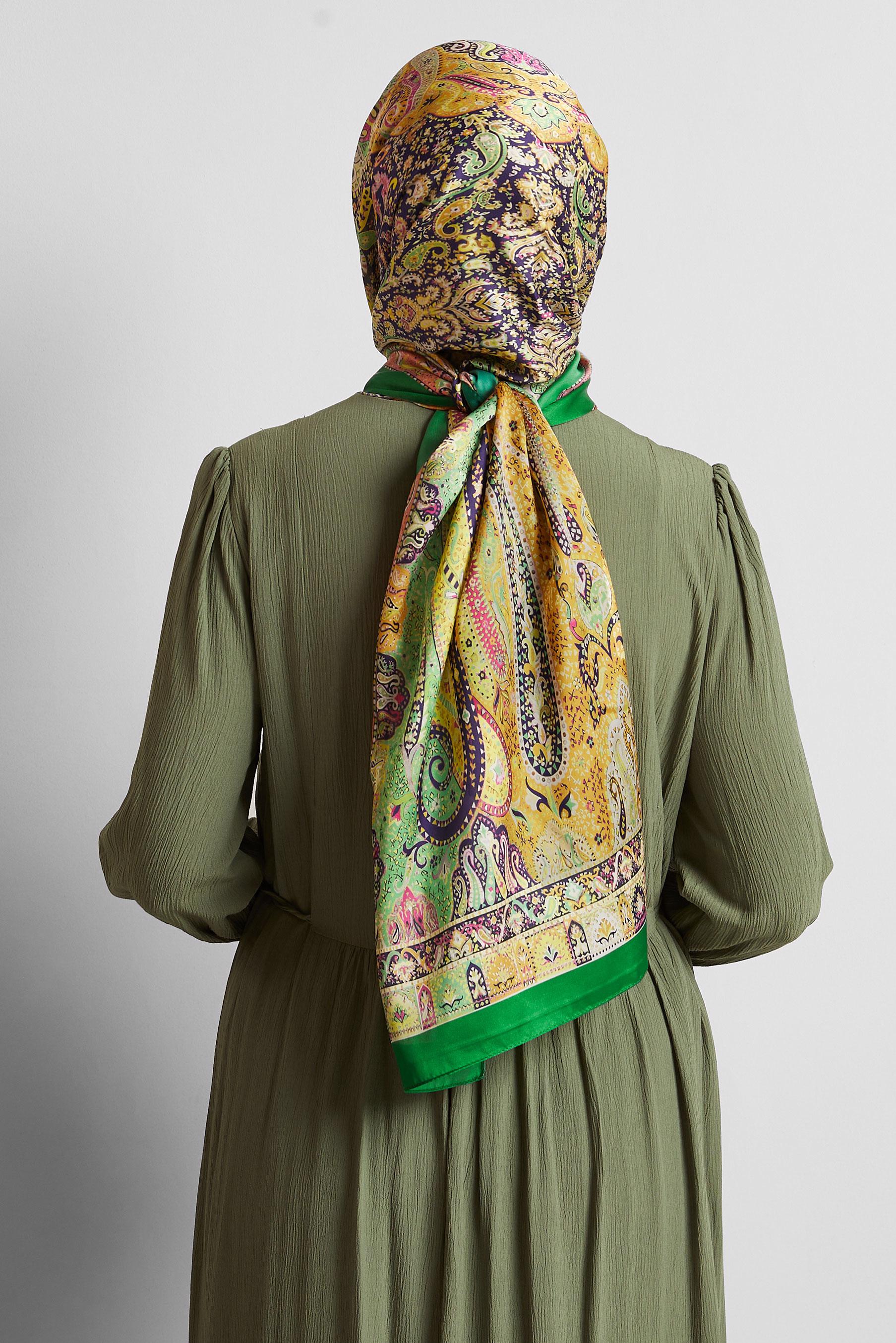 Tesettür giyim YEŞİL ALVİNA DESENLİ ŞAL 8548