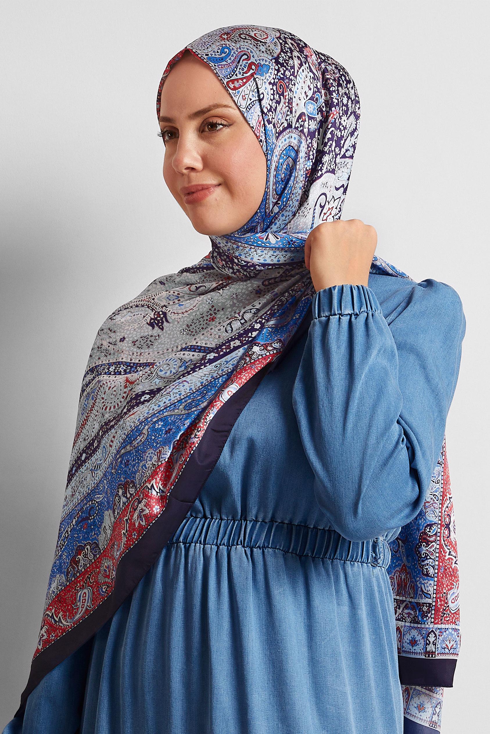 Tesettür giyim LACİVERT ALVİNA DESENLİ ŞAL 8548