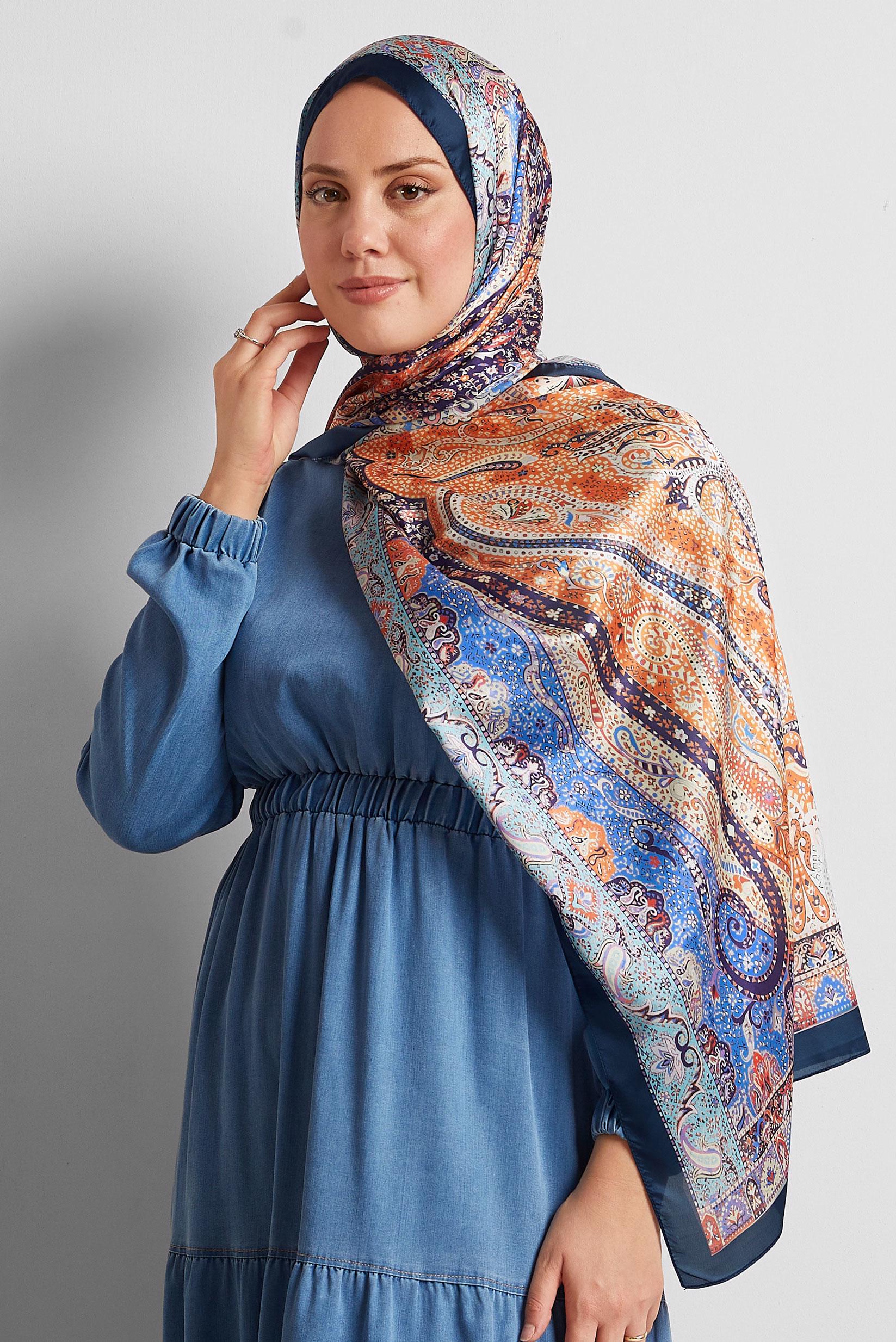 Tesettür giyim LACİVERT ALVİNA DESENLİ ŞAL 8548