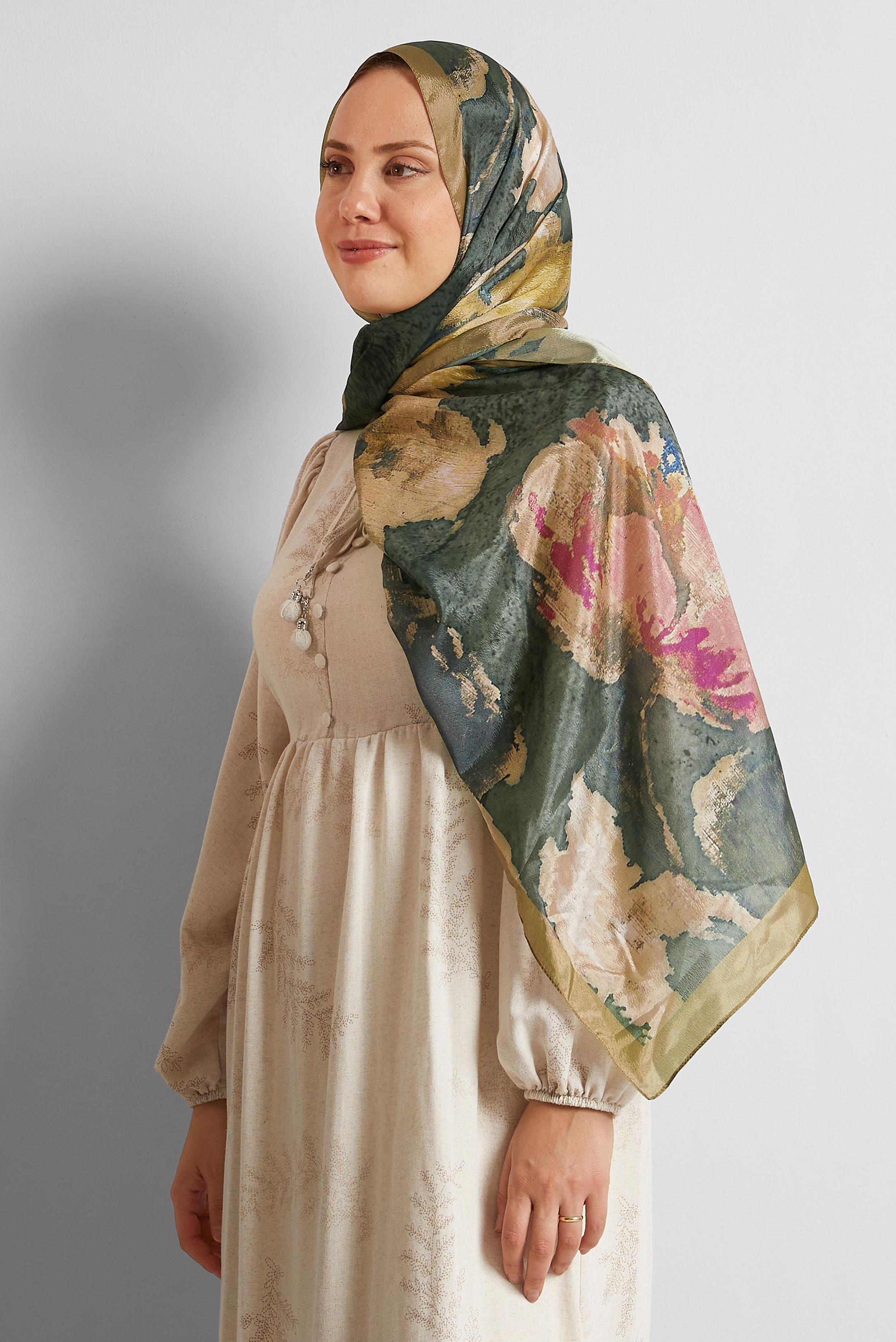 Tesettür giyim SARI ALVİNA DESENLİ ŞAL 8549