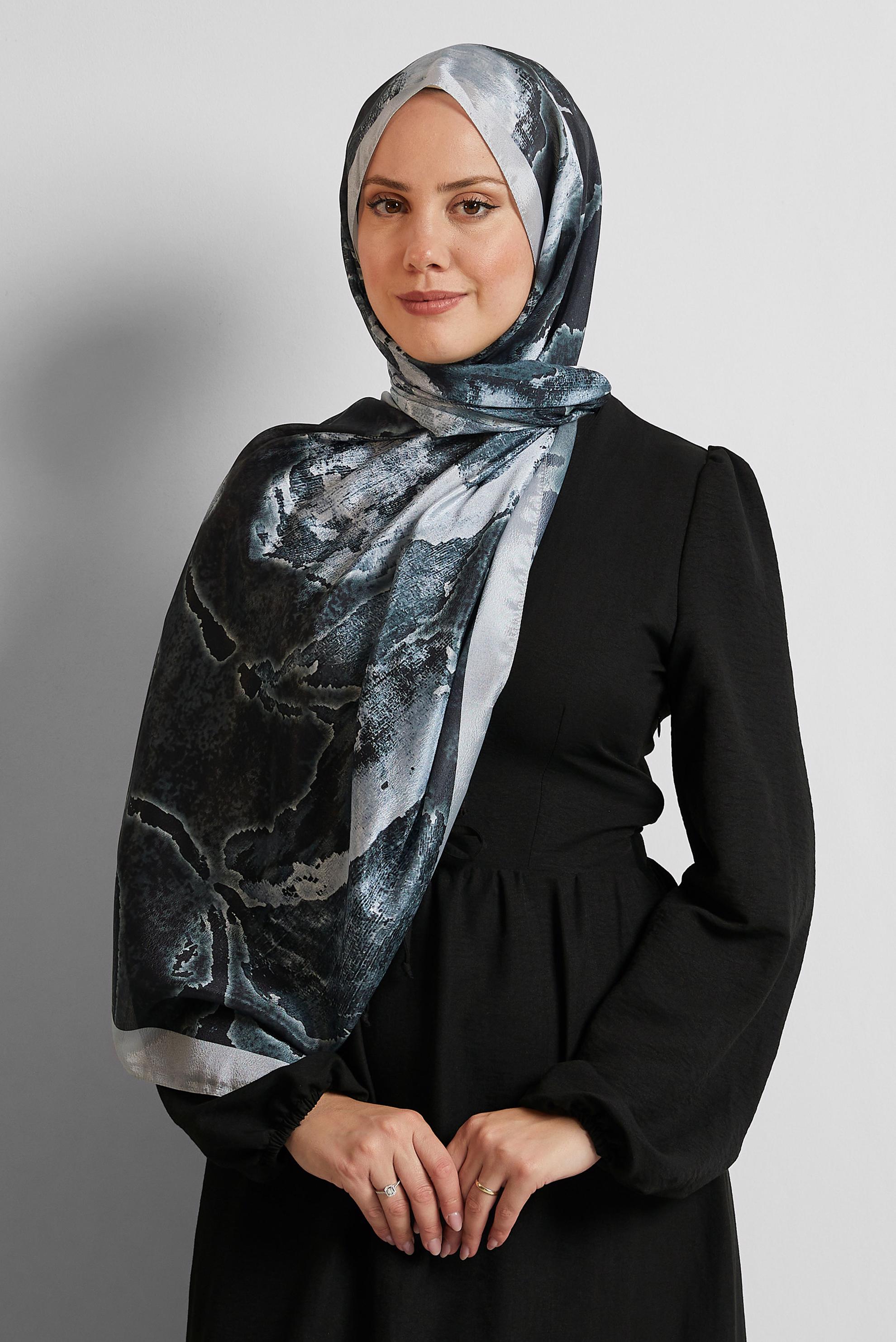 Tesettür giyim GRİ ALVİNA DESENLİ ŞAL 8549