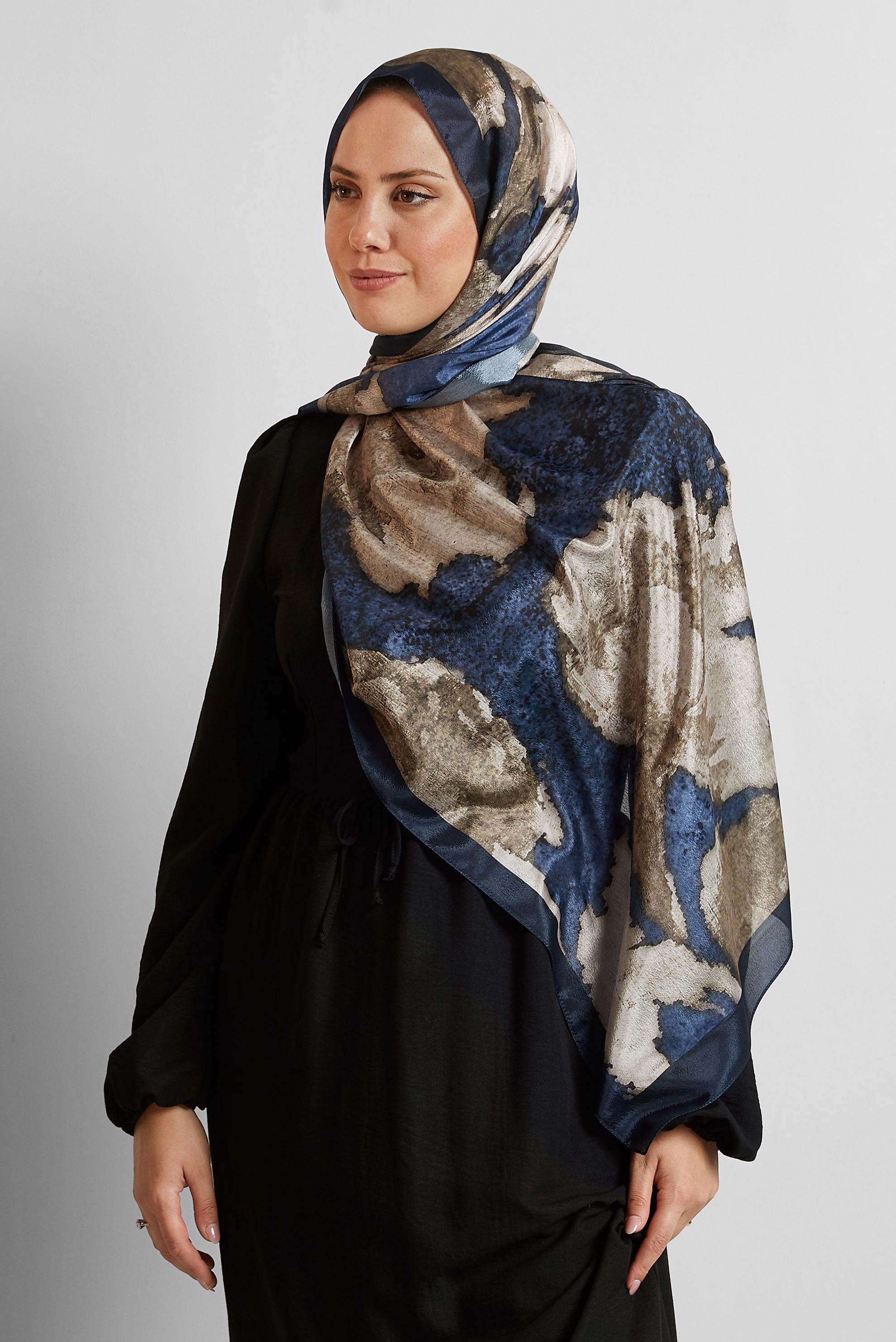 Tesettür giyim LACİVERT ALVİNA DESENLİ ŞAL 8549