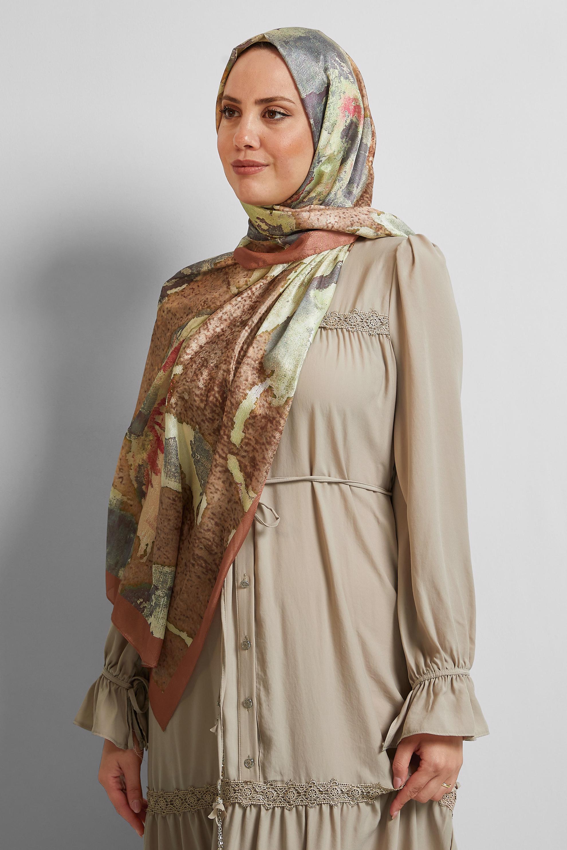 Tesettür giyim TABA ALVİNA DESENLİ ŞAL 8549