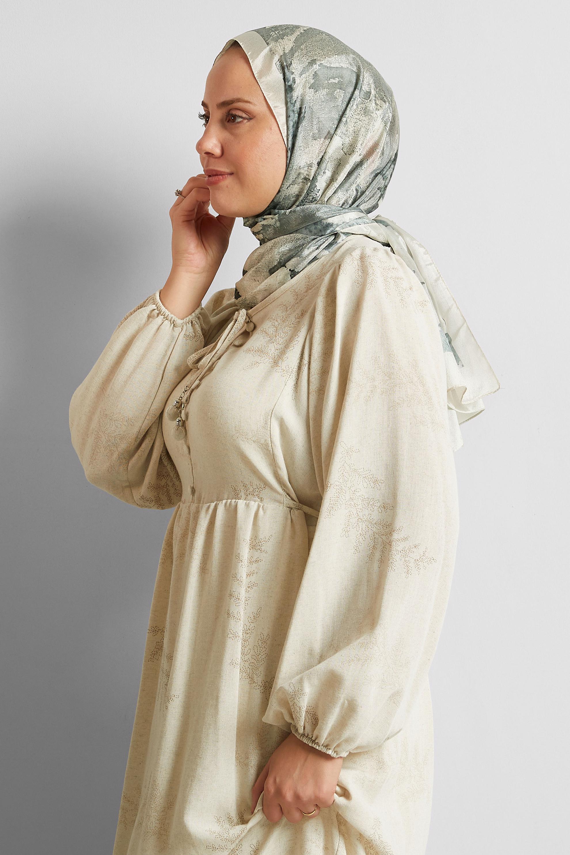 Tesettür giyim EKRU ALVİNA DESENLİ ŞAL 8549