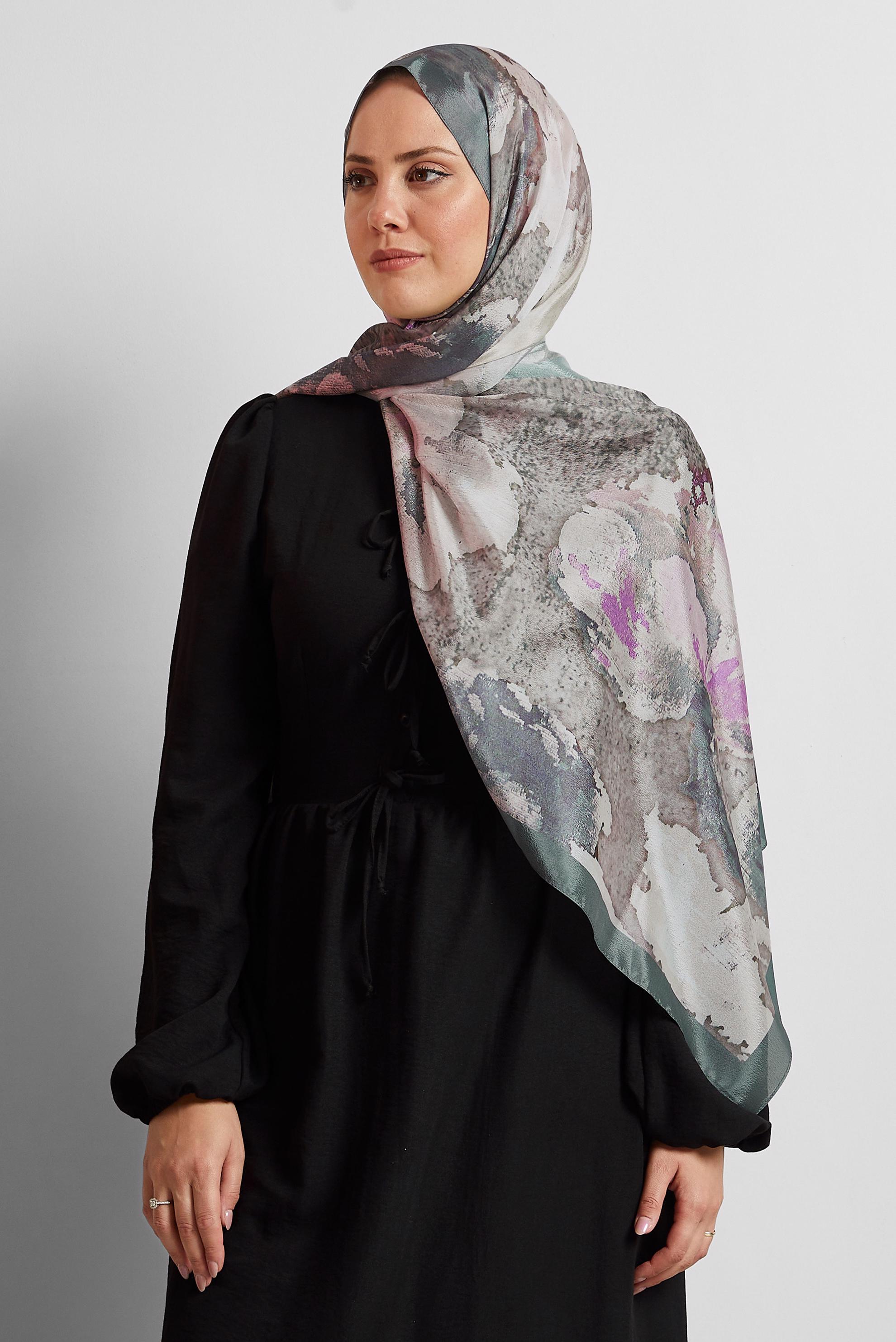 Tesettür giyim GRİ ALVİNA DESENLİ ŞAL 8549